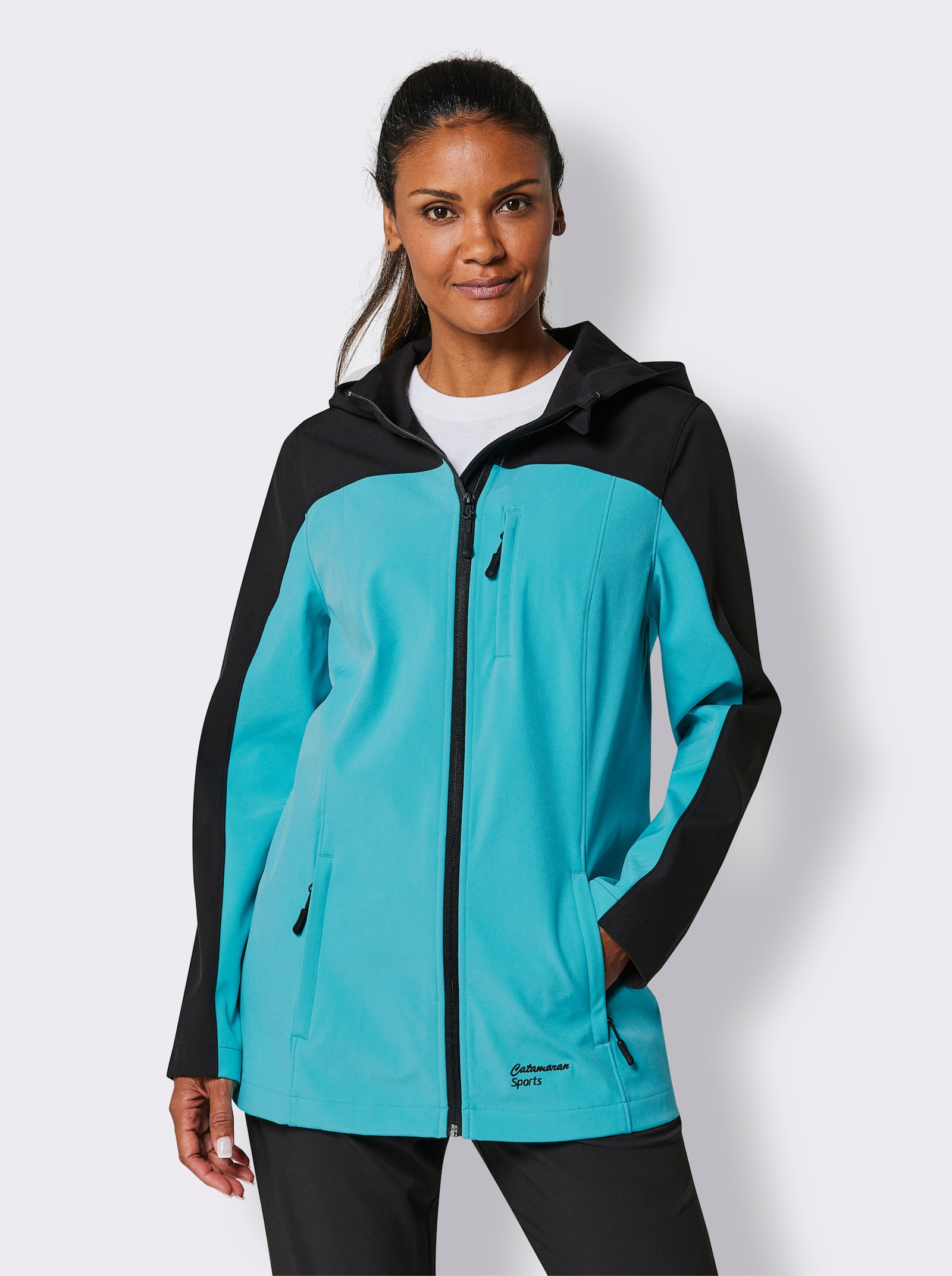 Catamaran Sports Softshelljacke mit Brusttasche - schwarz-türkis