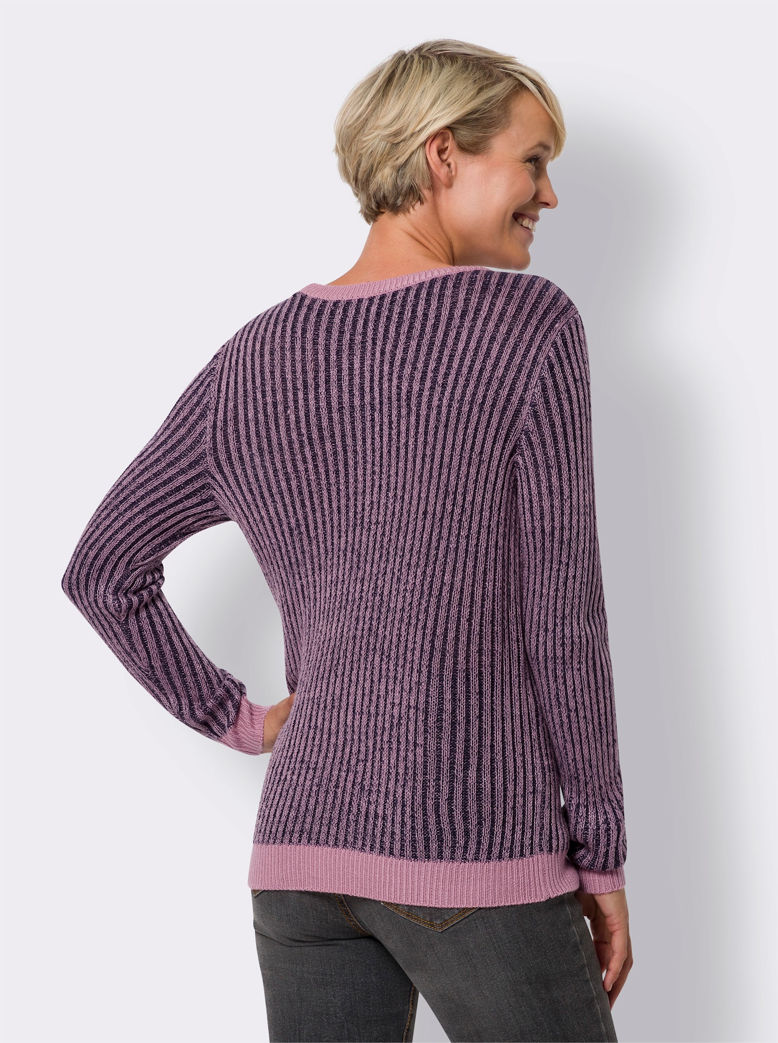 Langarm-Pullover aus zweifarbiger Rippe - marine-altrosa