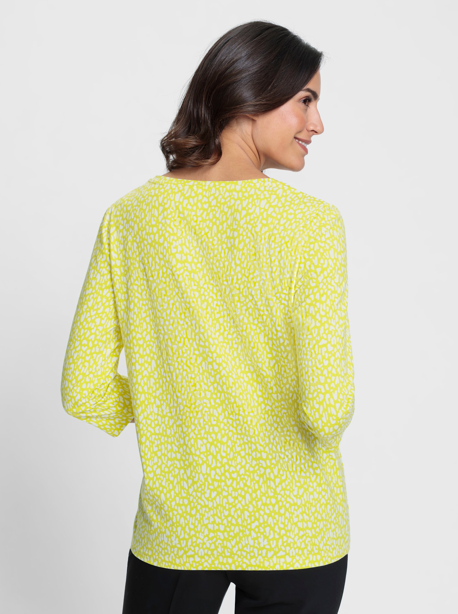 3/4-Arm-Shirt mit Minimal-Druck - weiß-limone-bedruckt