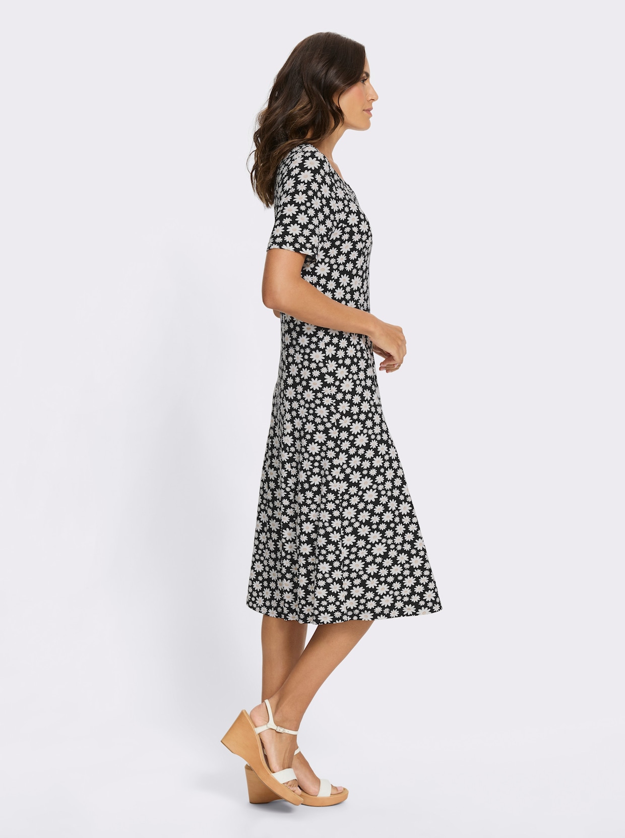 Jerseykleid - schwarz-ecru-bedruckt