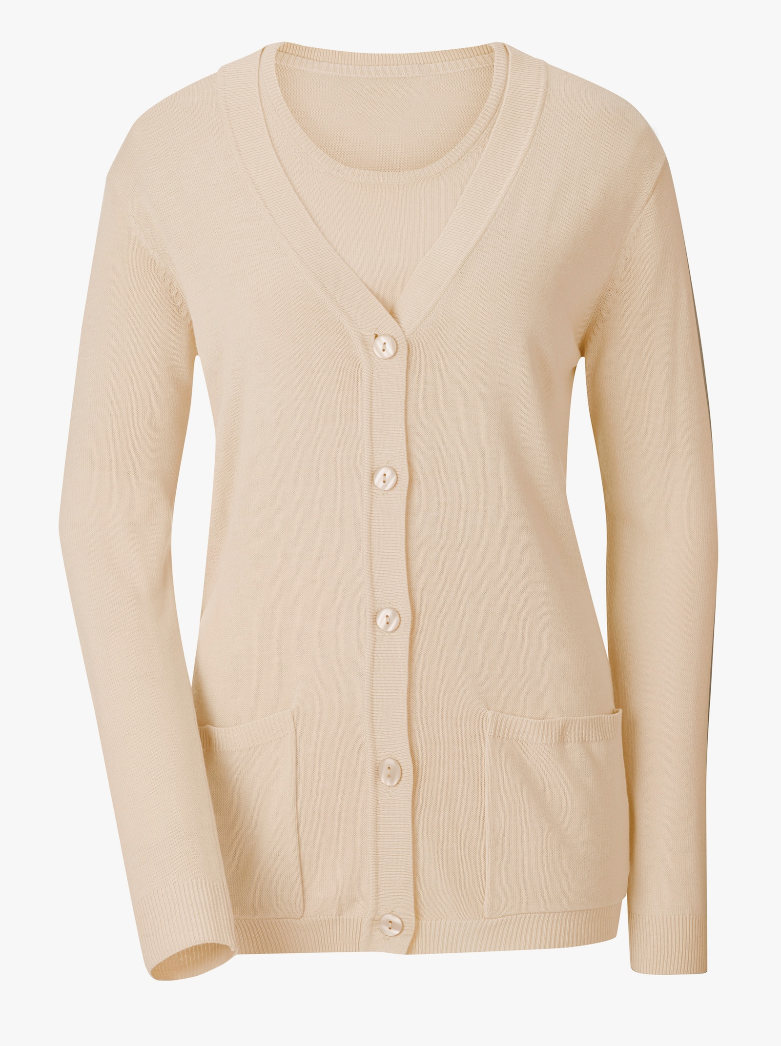 Twin-Set mit gerippten Abschlüssen - beige