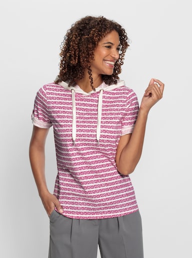 Kapuzenshirt - magenta-ecru-geringelt