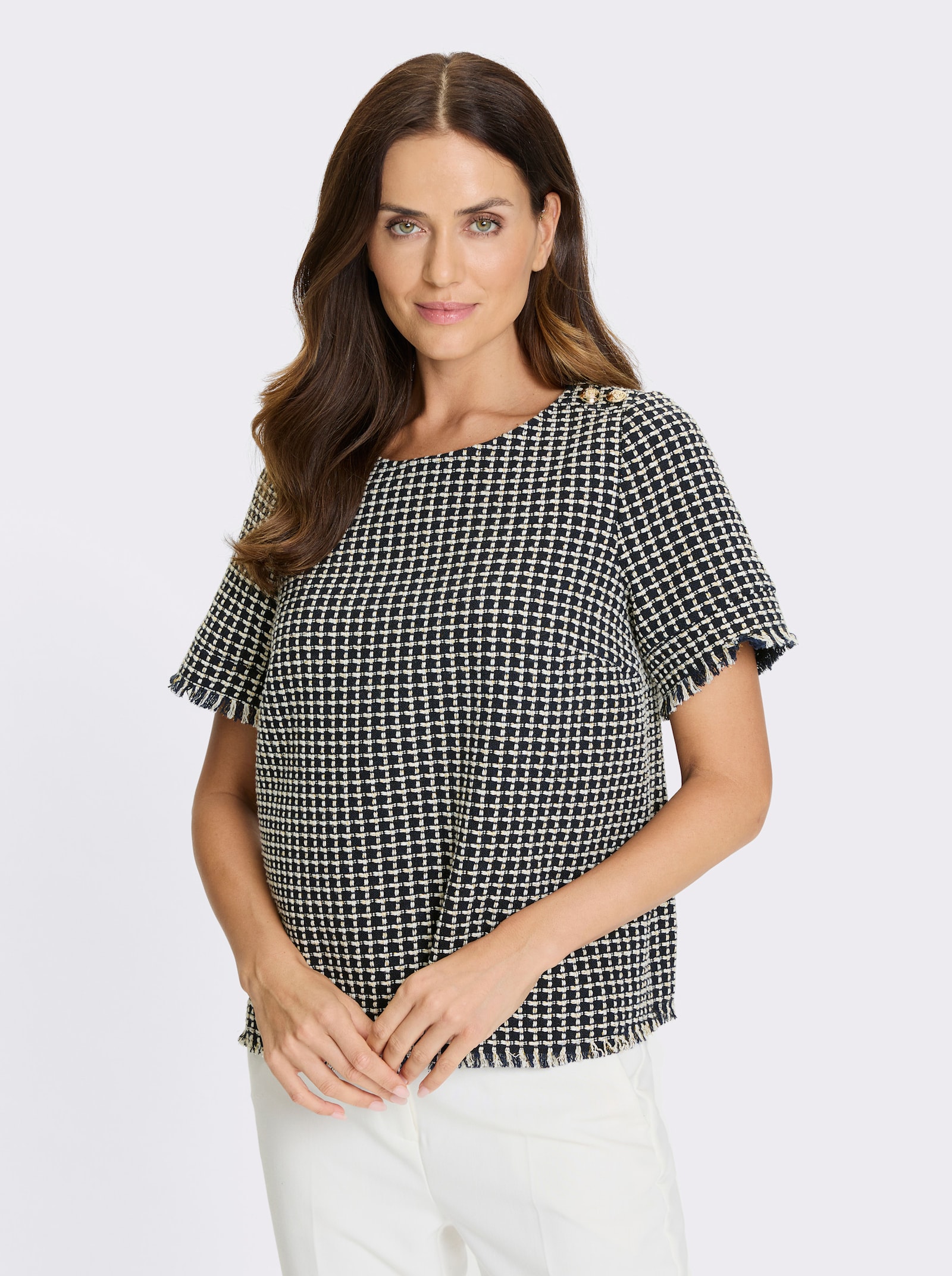 heine Schlupfbluse in Bouclé-Qualität - marine-ecru-gemustert