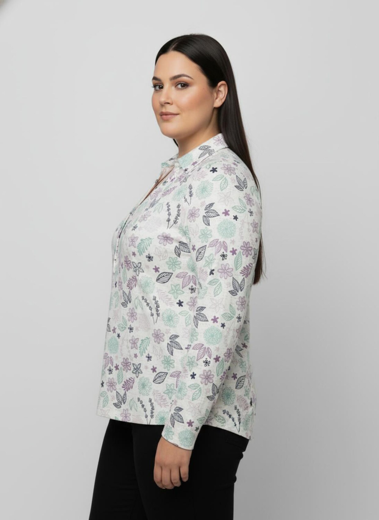 Poloshirt floral bedruckt - ecru-mauve-bedruckt