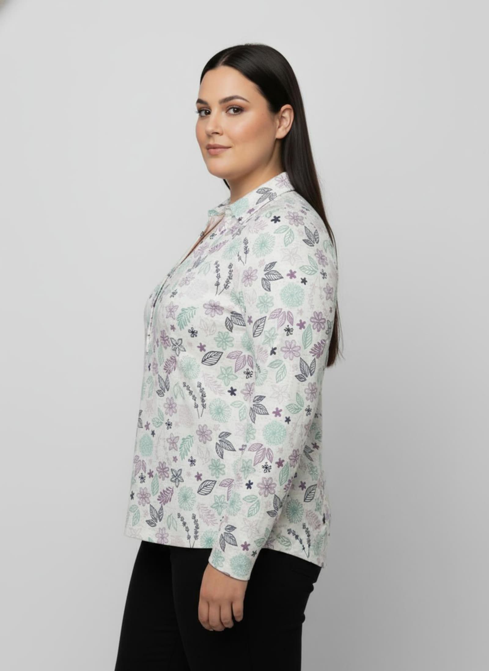 Poloshirt floral bedruckt - ecru-mauve-bedruckt