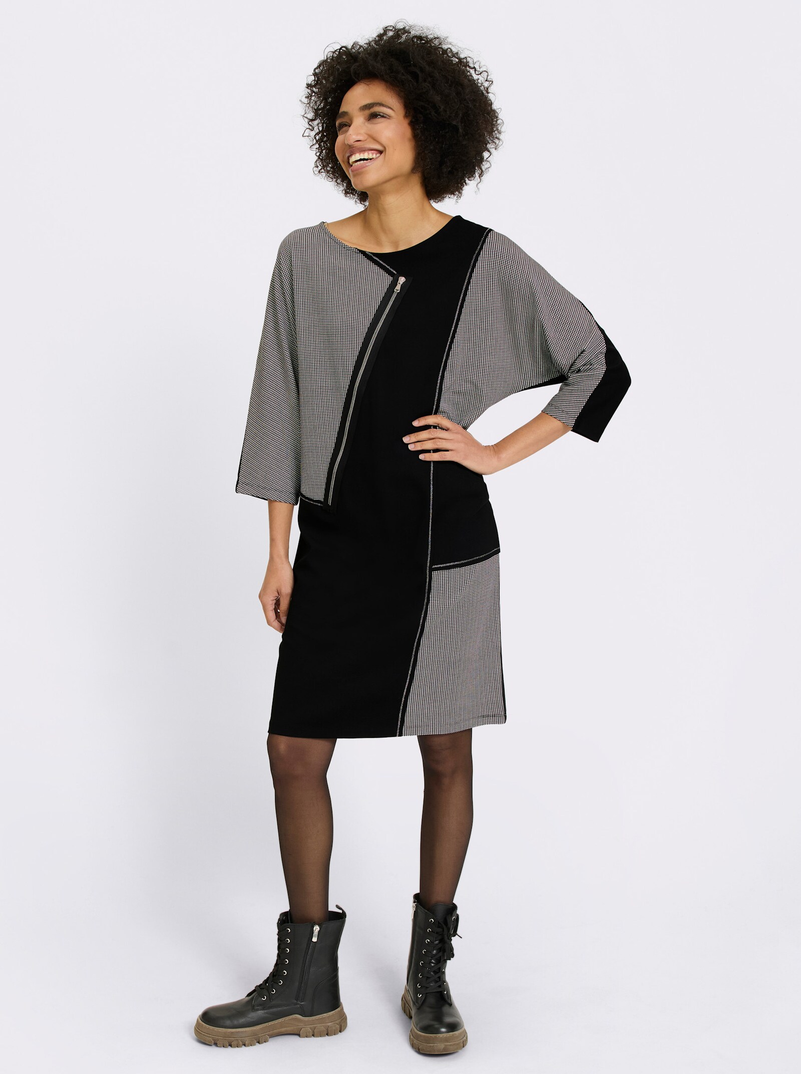 heine Webkleid mit Patch-Elementen - schwarz