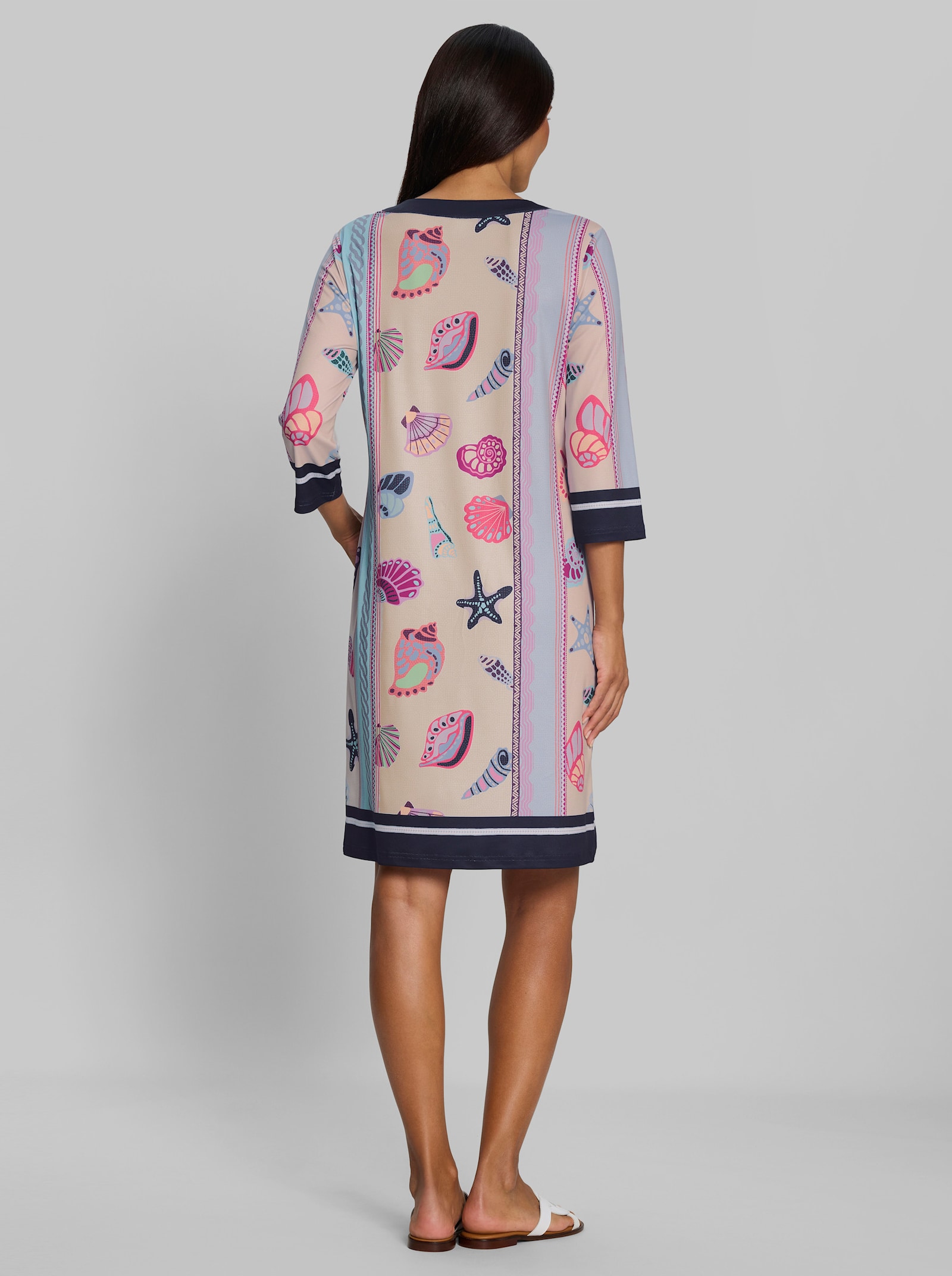 heine Jerseykleid mit Muschel-Print - weiß-koralle-bedruckt