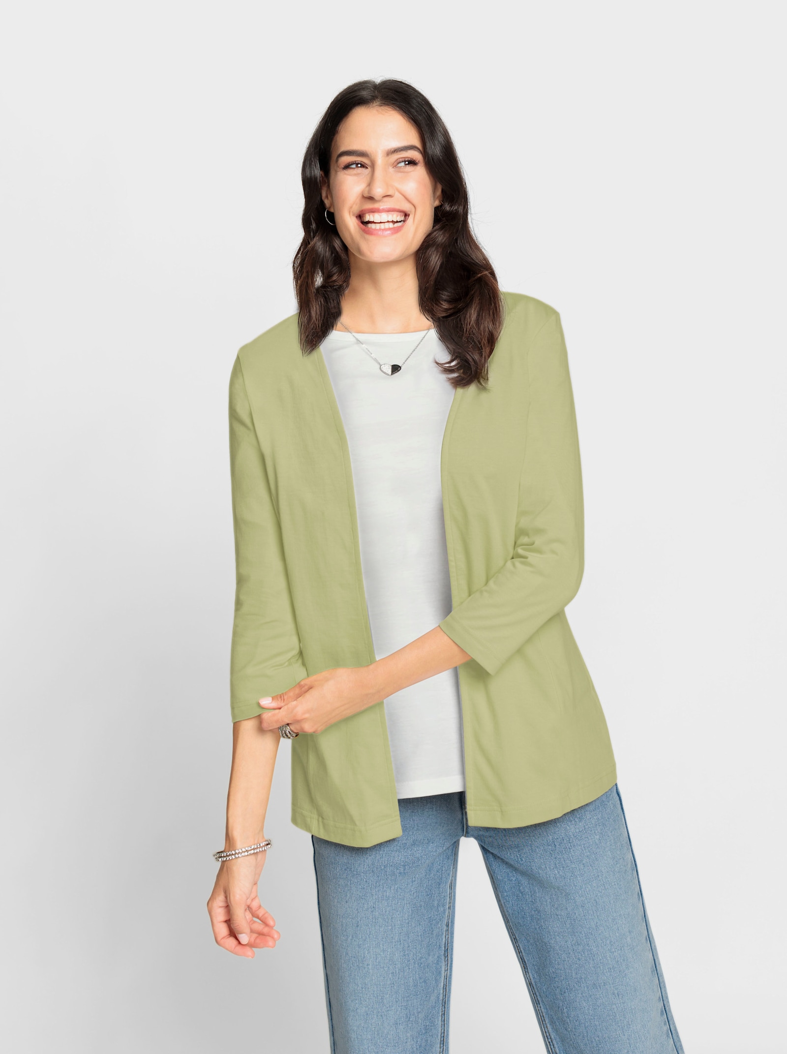 Shirtjacke in offener Form - lindgrün