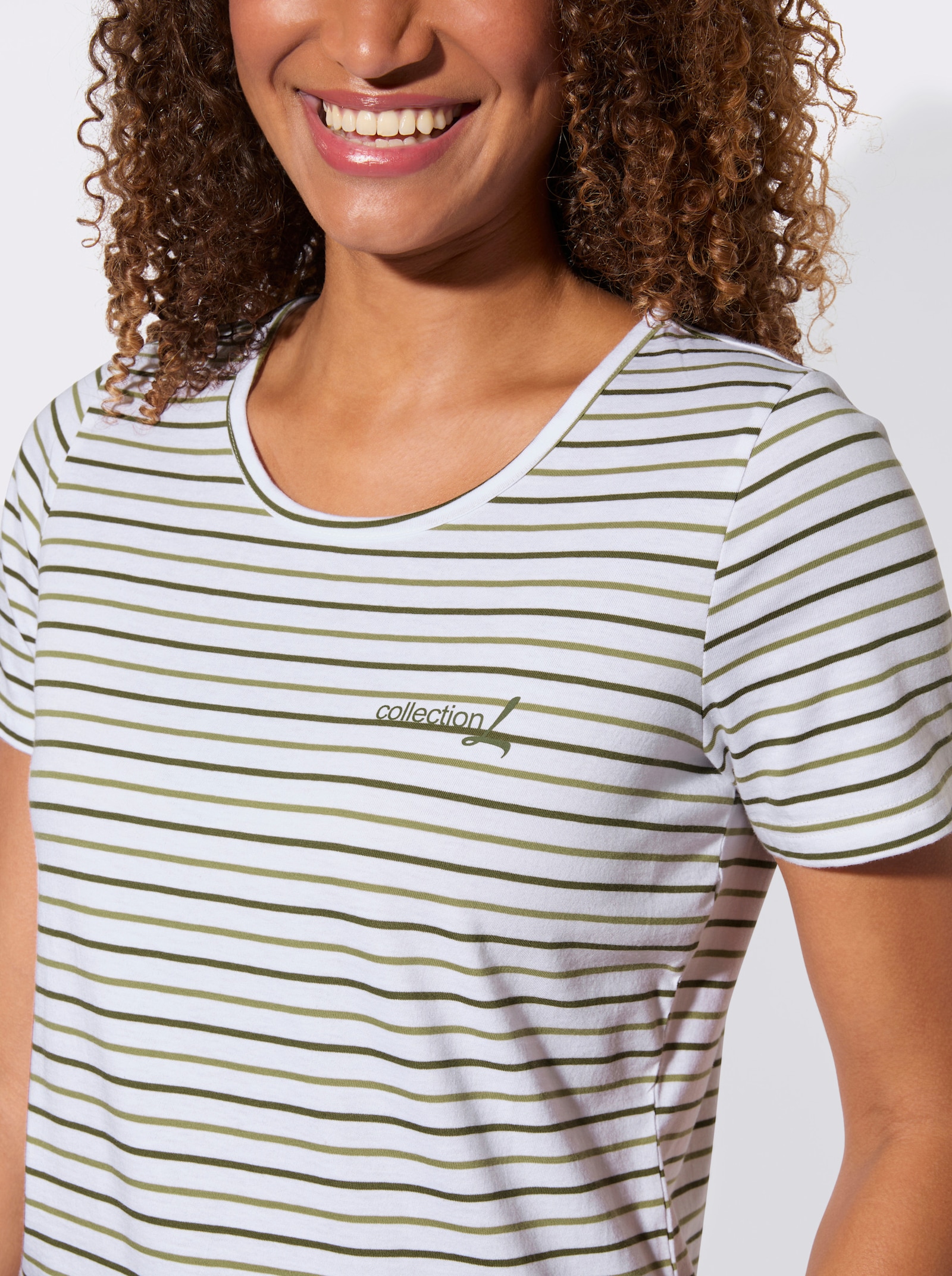 Kurzarmshirt im Streifenmuster - schilf-weiß-geringelt