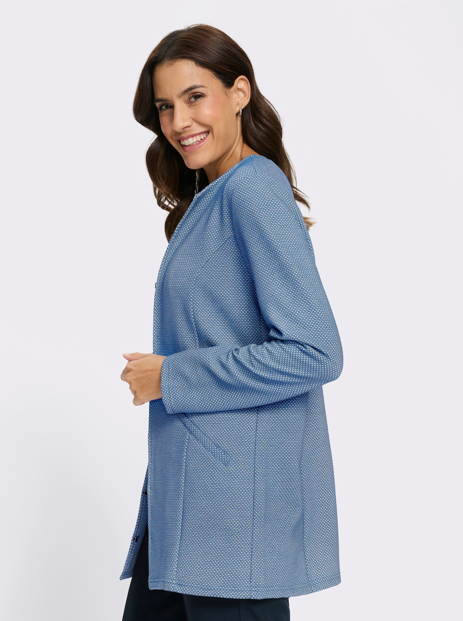 Shirtjacke in Struktur-Qualität - mittelblau