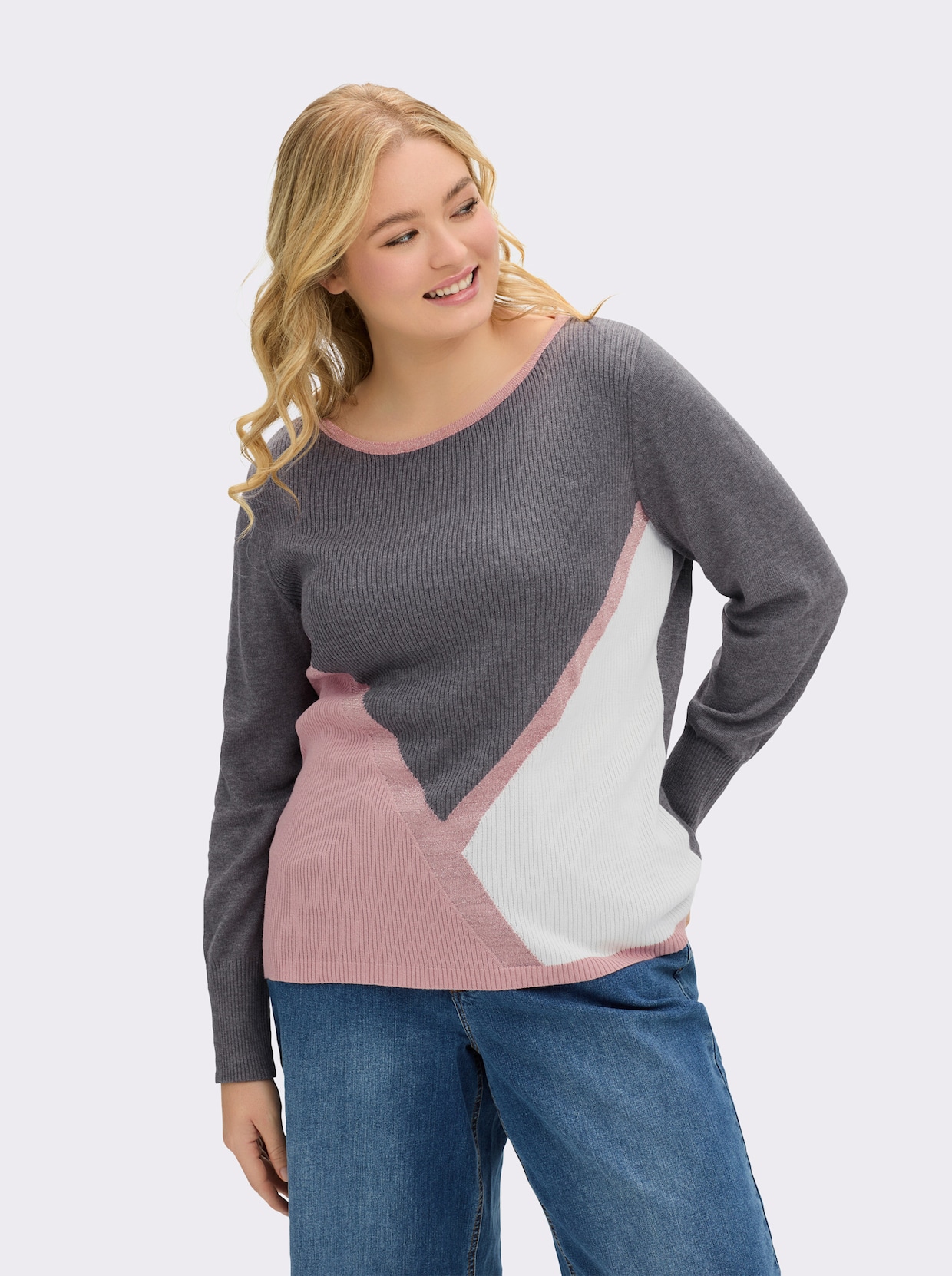 Langarm-Pullover mit Glanzgarn-Akzenten - anthrazit-hortensie