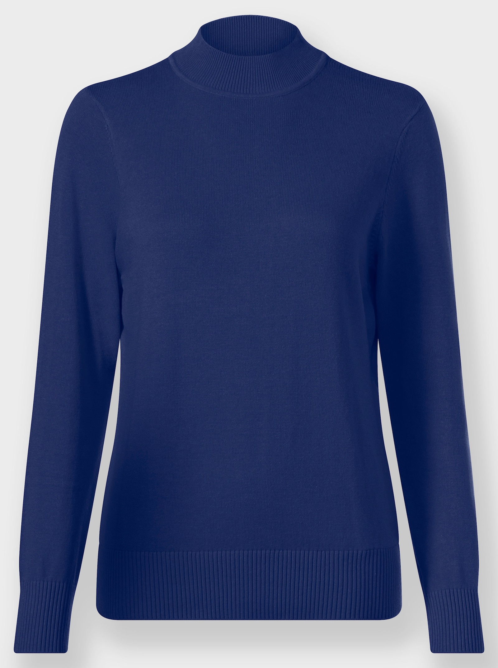 Stehkragenpullover mit Ripp-Abschlüssen - royalblau