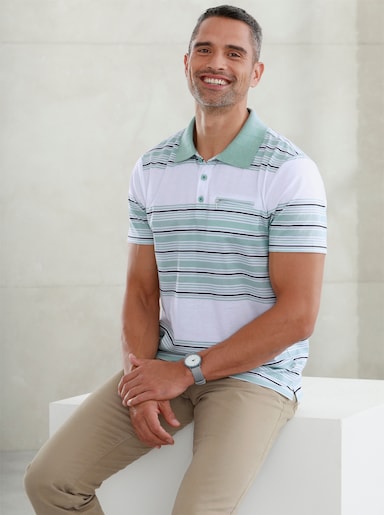 Poloshirt - weiss-mint-bedruckt