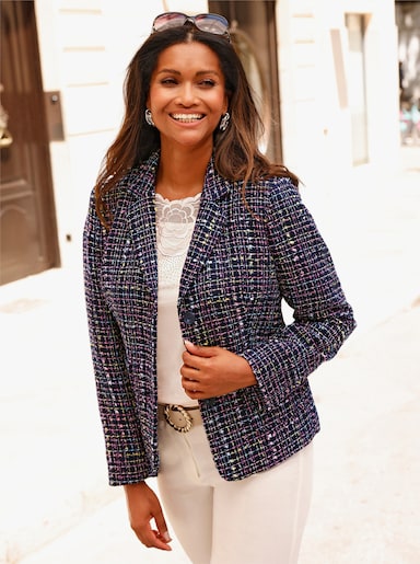 Bouclé-Blazer mit Futter - marine-gemustert
