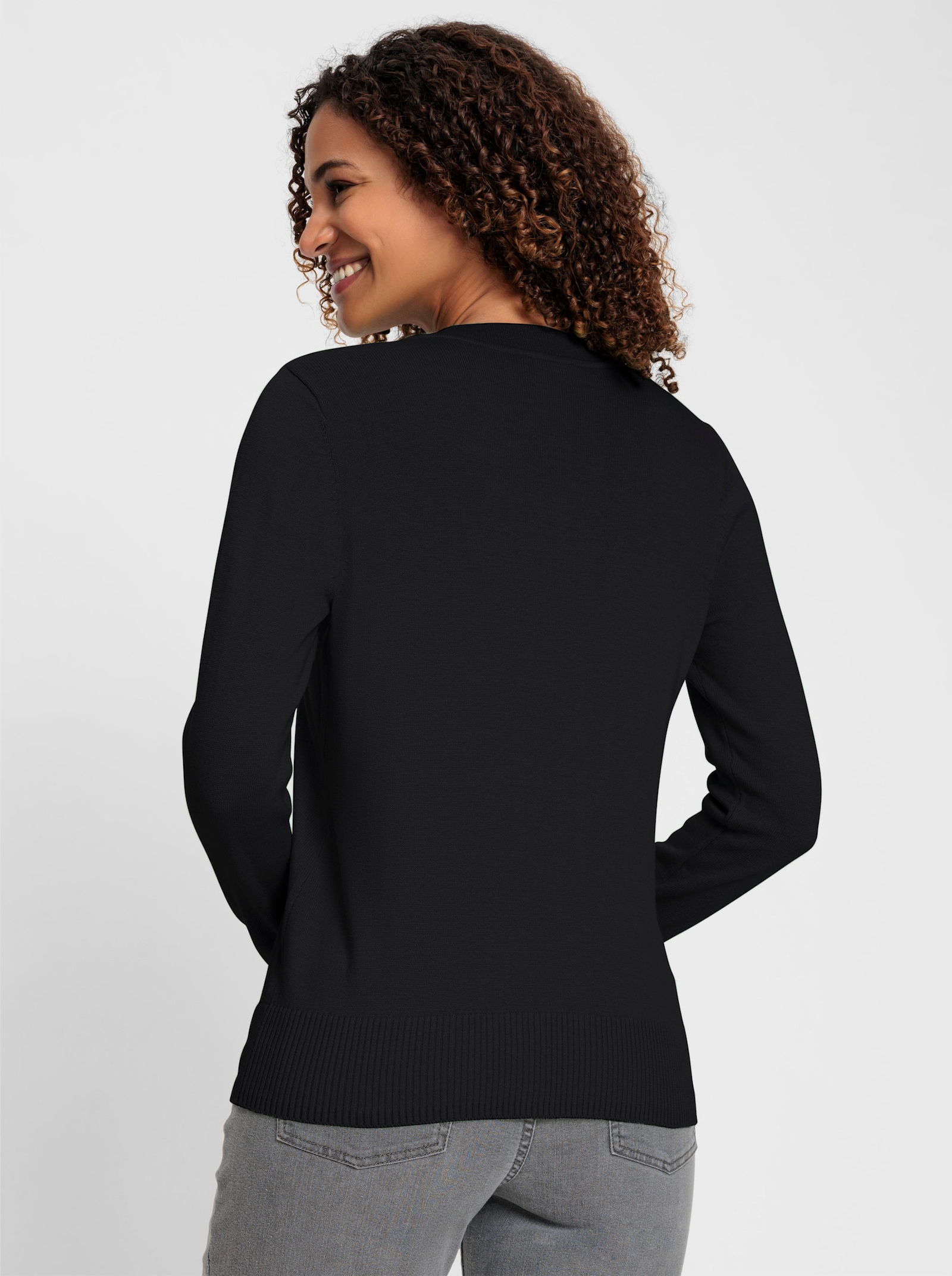 V-Ausschnitt-Pullover aus Feinstrick - schwarz