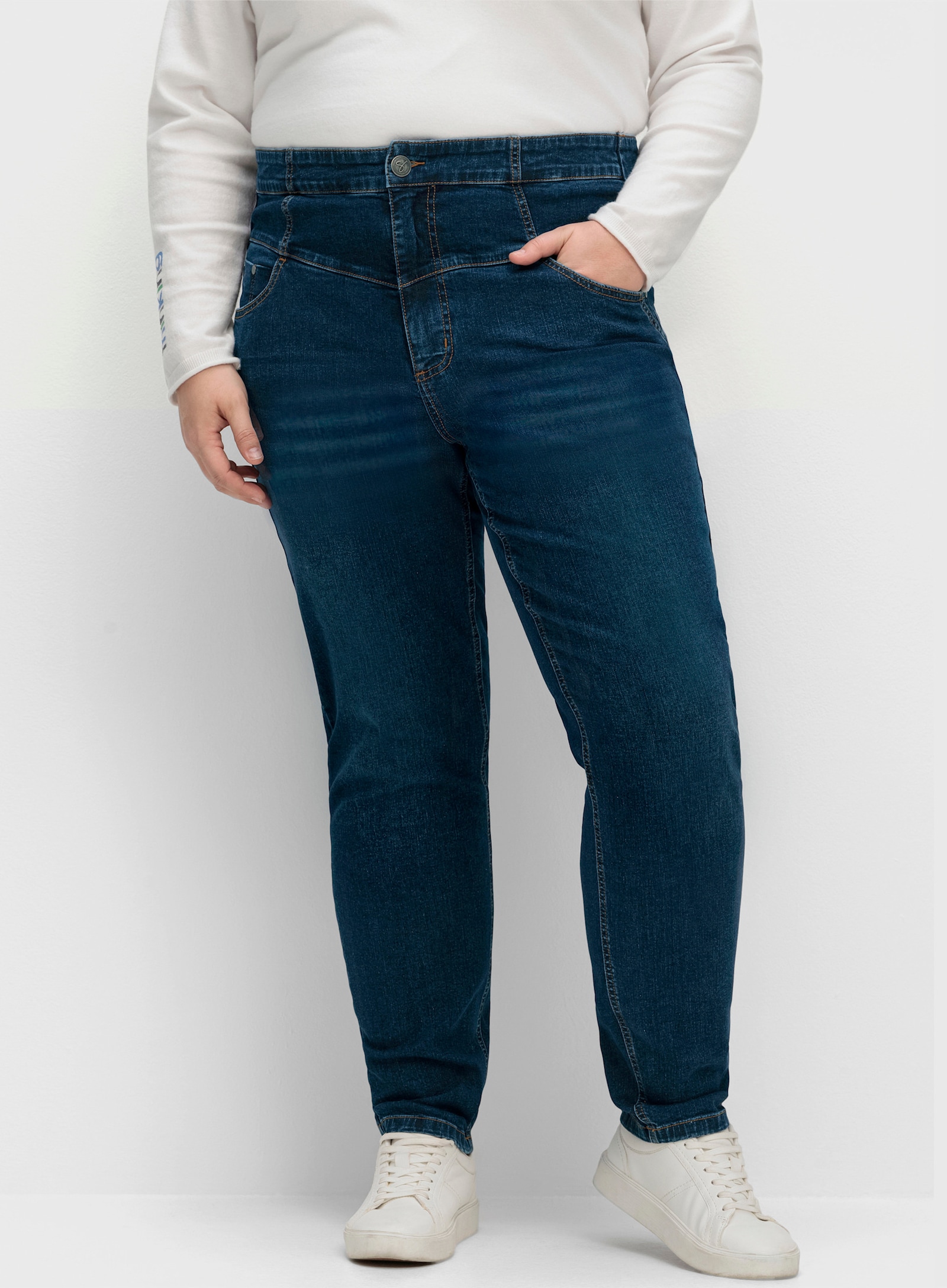 sheego High waist jeans in smal model - dark blue denim