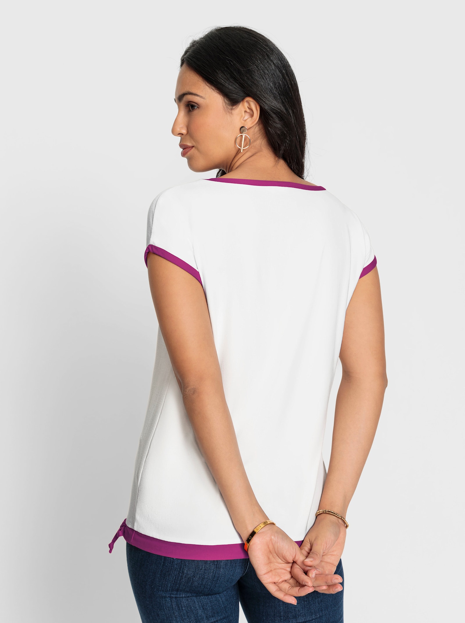 Print-Shirt mit U-Boot-Ausschnitt - ecru-magenta-bedruckt