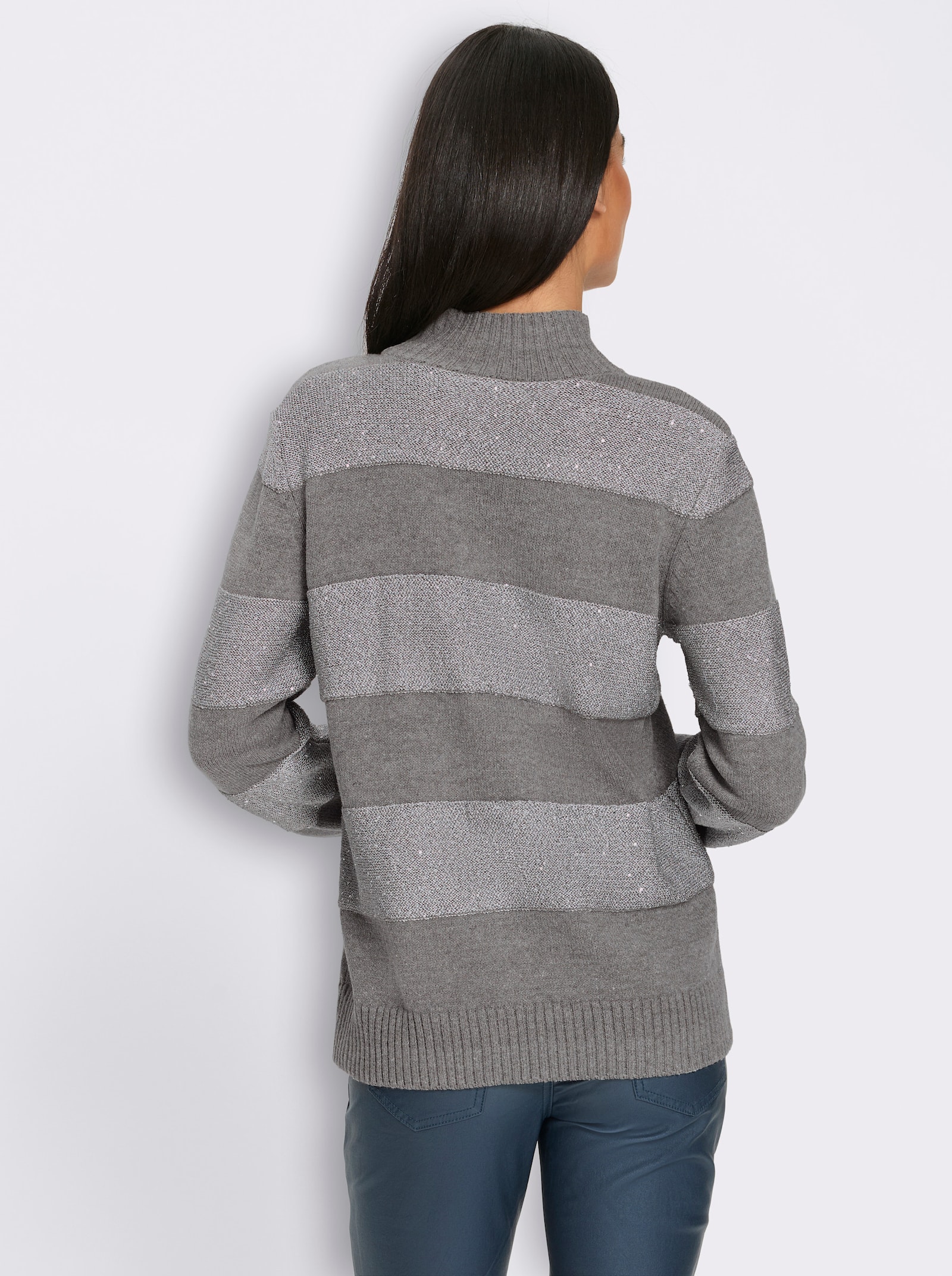heine Stehkragenpullover mit Paillettengarn - steingrau-meliert
