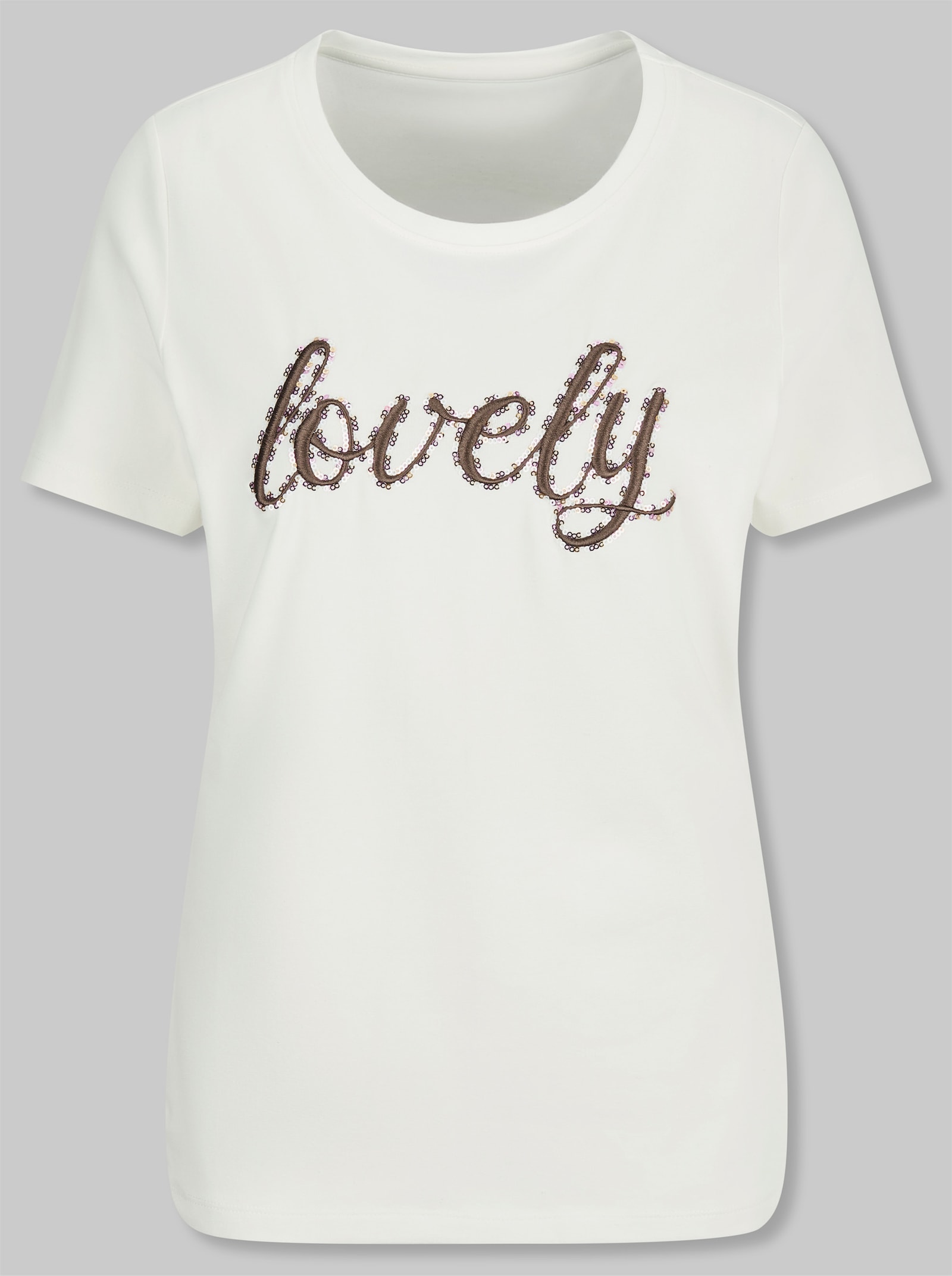 heine Kurzarmshirt mit Pailletten-Schriftzug - ecru