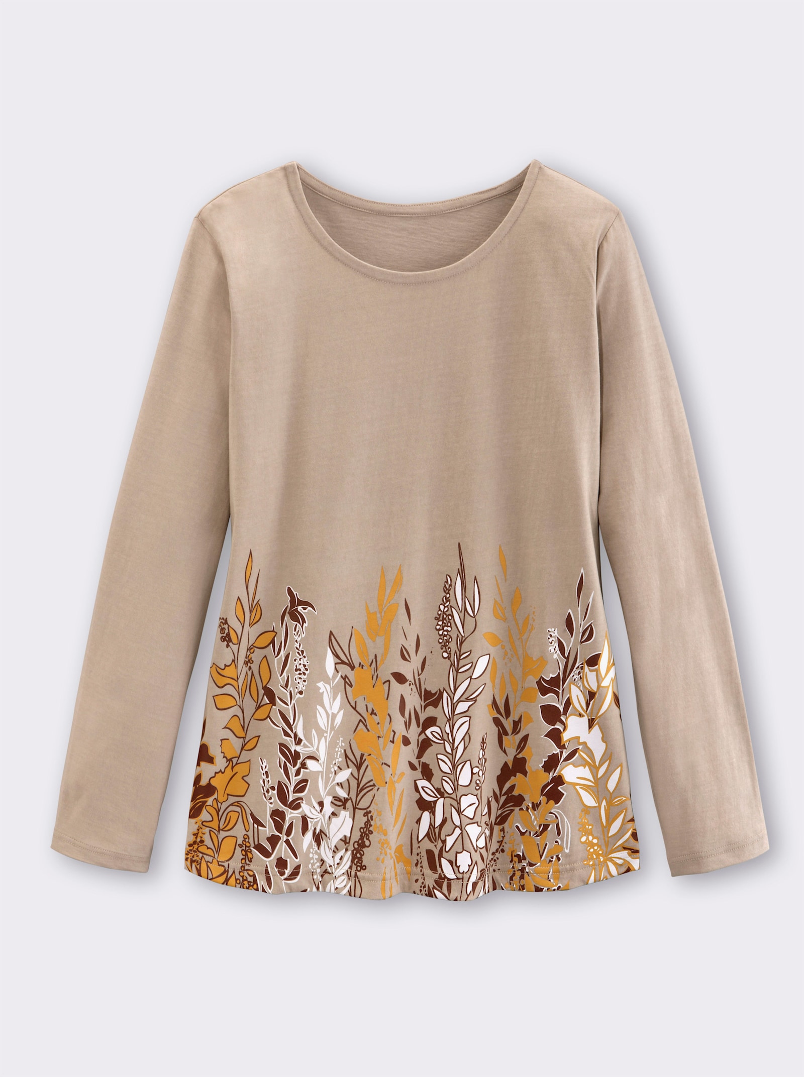 Langarmshirt mit Bordüren-Druck - sesam