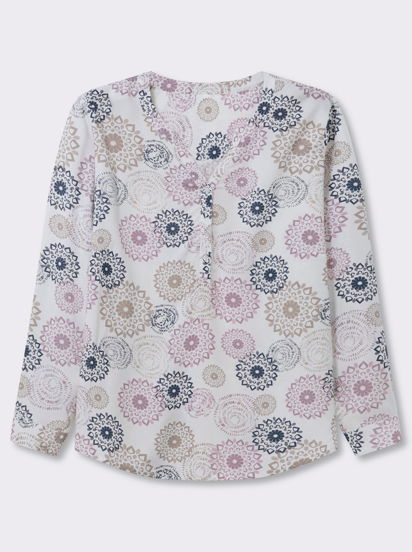 Langarmbluse mit Krempelfunktion - ecru-mauve-bedruckt