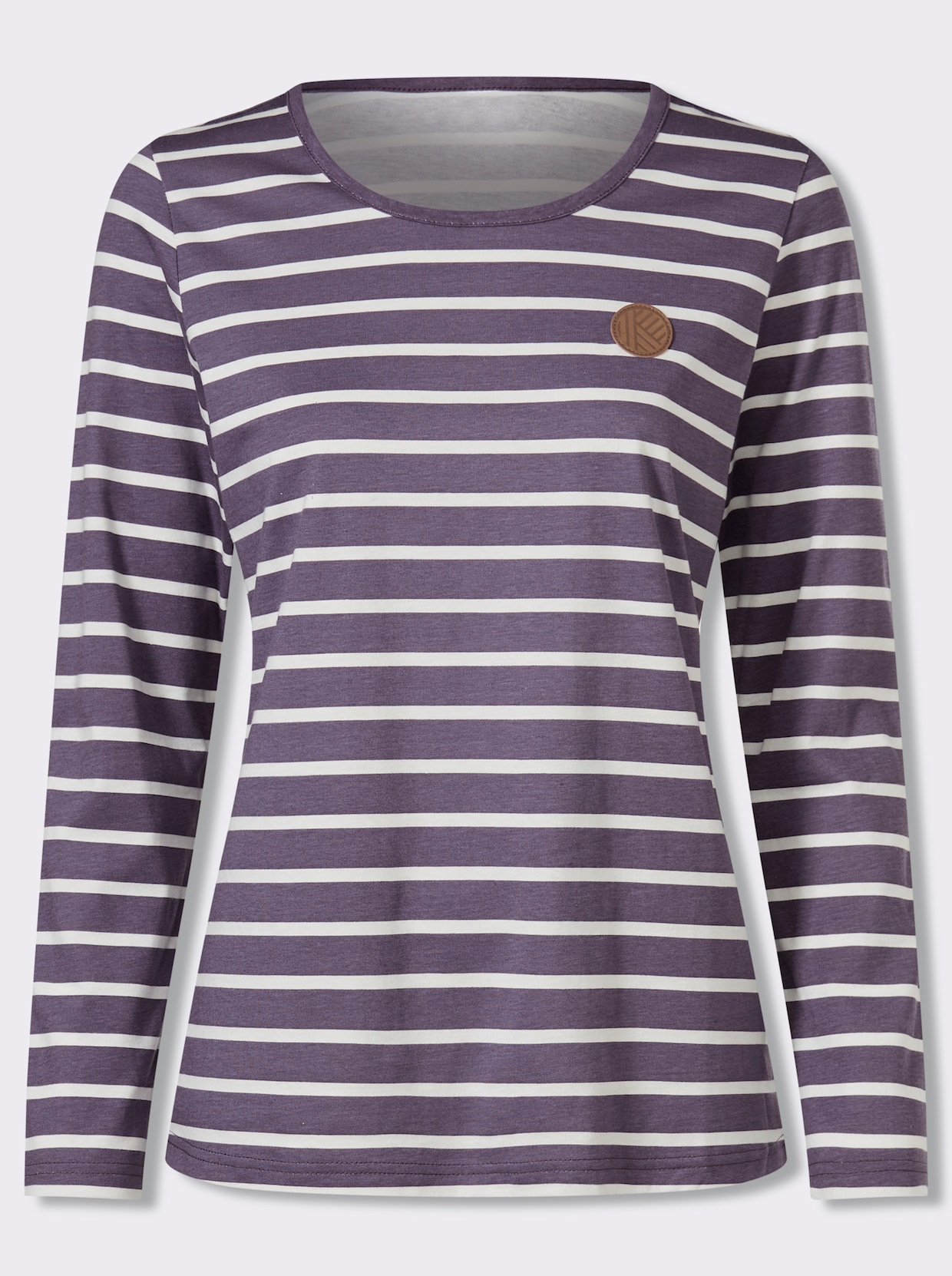 Langarmshirt mit Patch im Vorderteil, geringelt - feige-ecru-geringelt