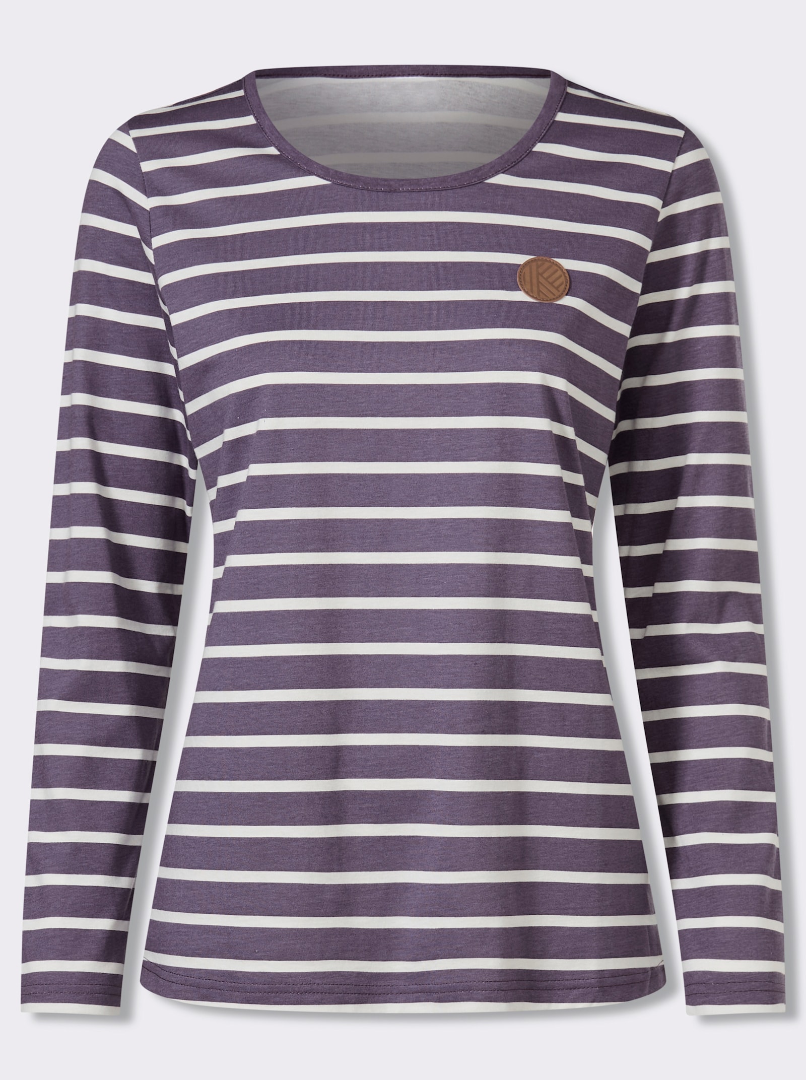 Langarmshirt mit Patch im Vorderteil, geringelt - feige-ecru-geringelt