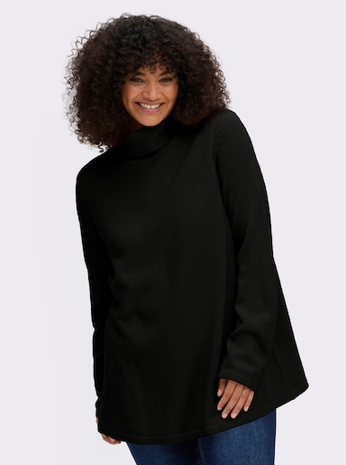 sheego Rollkragenpullover in A-Linie - schwarz