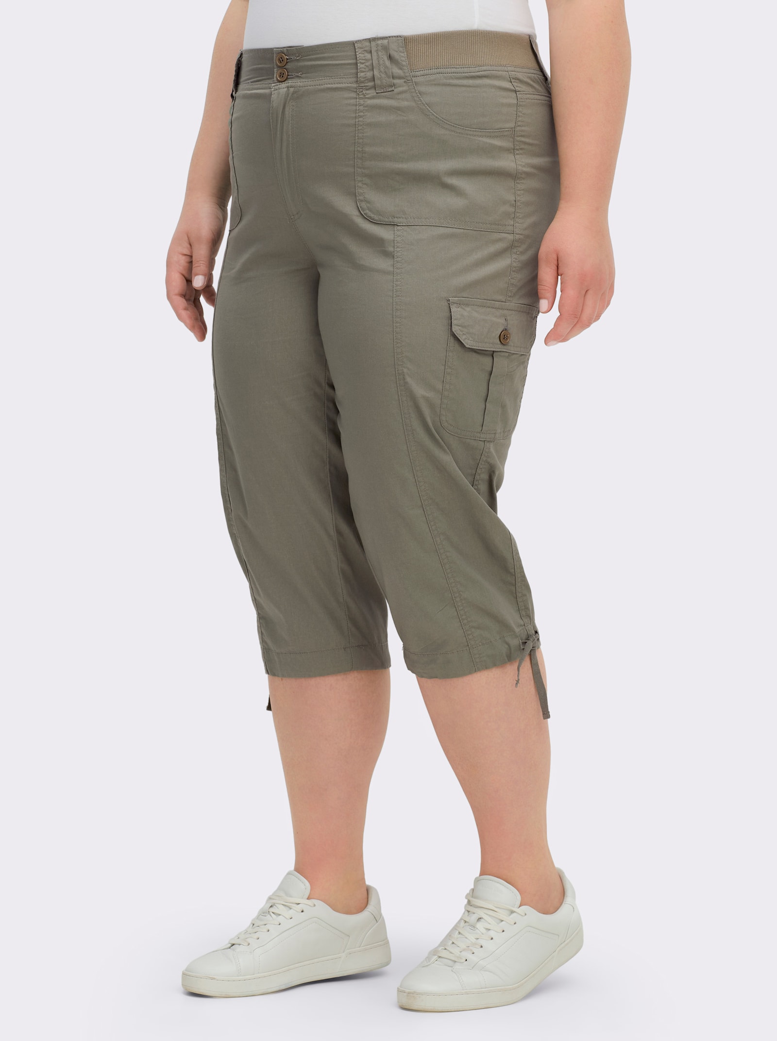 Caprihose mit weitenverstellbarem Saum - hellkhaki