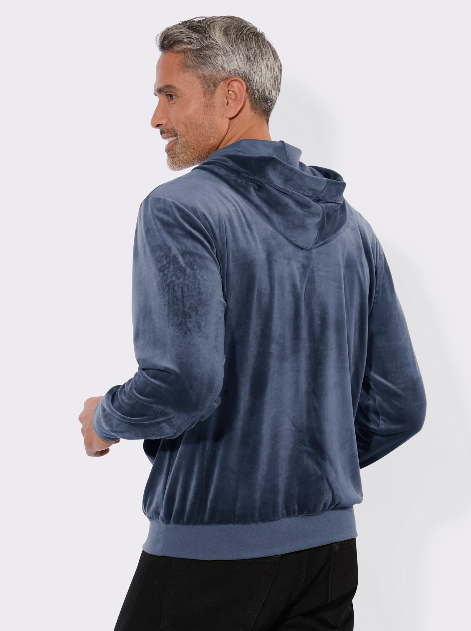 Kapuzennickijacke mit elastischen Bündchen - rauchblau