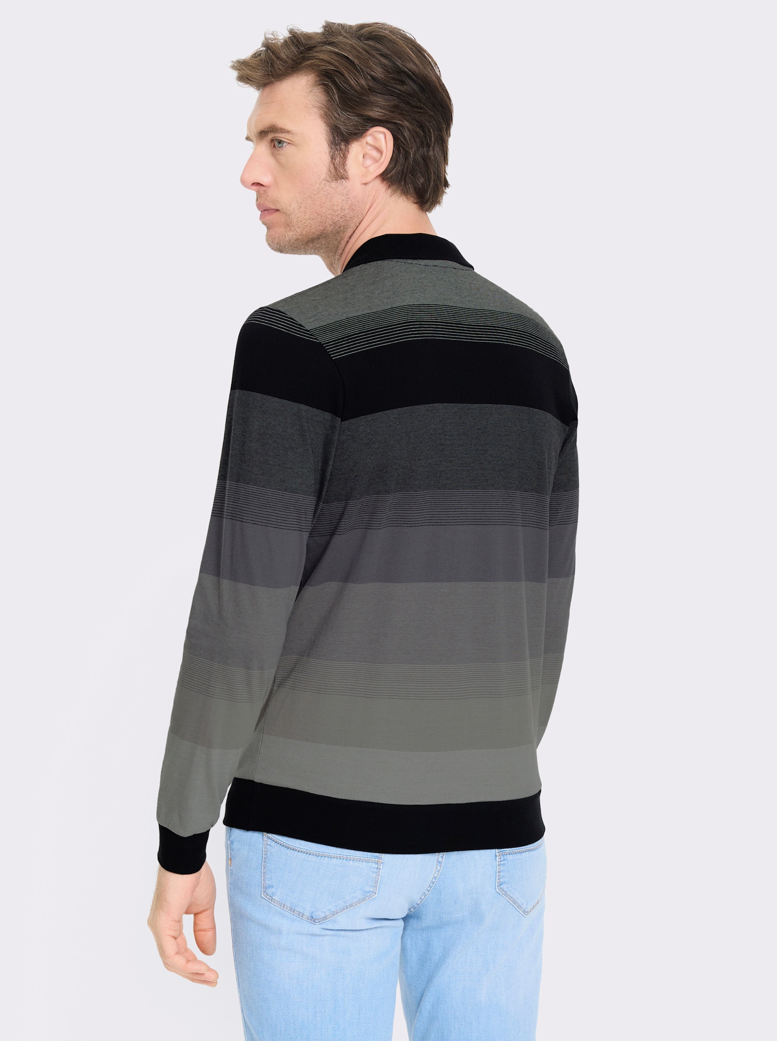 Marco Donati Langarm-Poloshirt , hochwertig garngefärbt - schwarz-anthrazit-gestreift