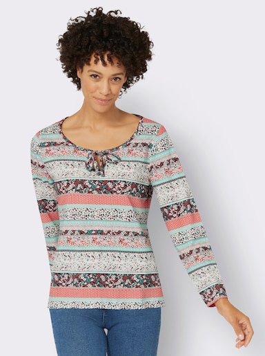 Rundhalsshirt im Muster-Mix - koralle-gemustert