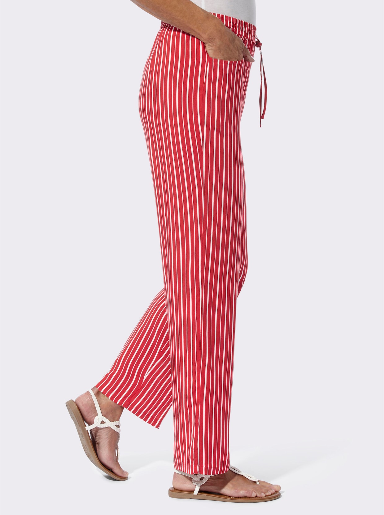 comfortbroek - rood/wit gestreept