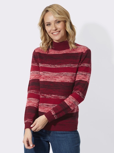 Stehkragenpullover mit Melange-Streifenmuster - kirsche-flamingo-gemustert