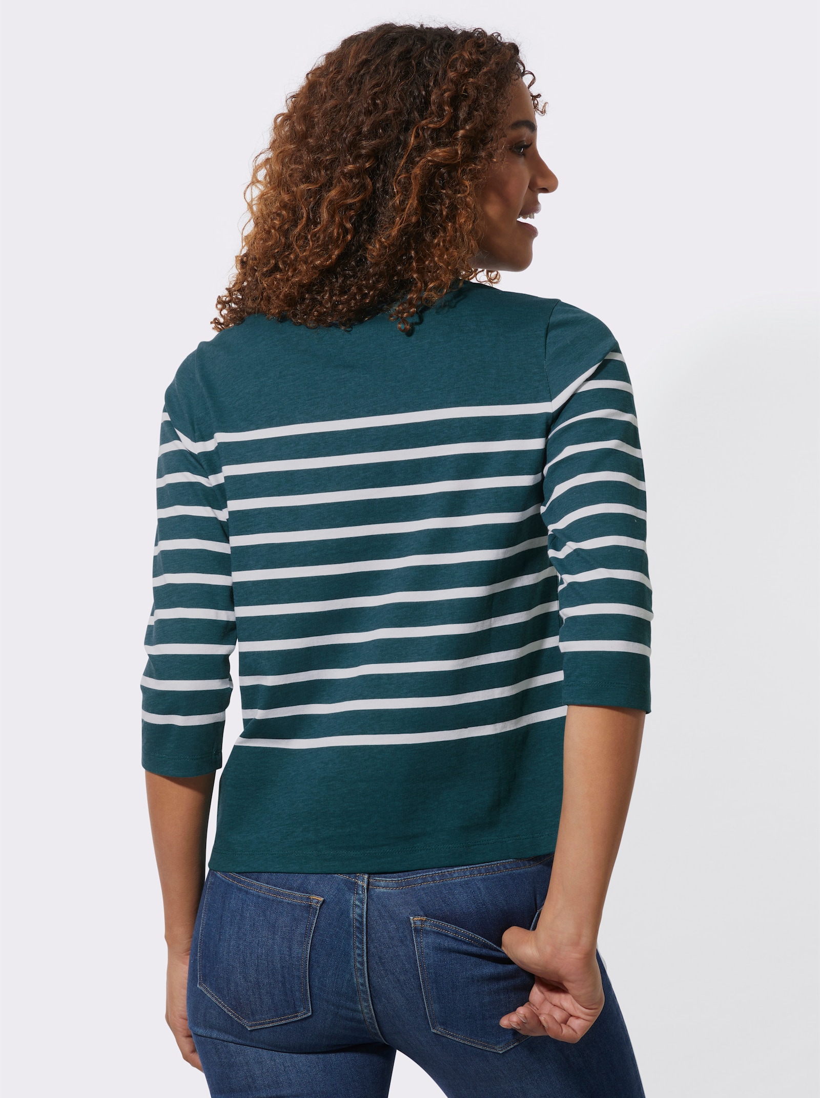 Ringelshirt mit Rundhals-Ausschnitt - petrol-geringelt