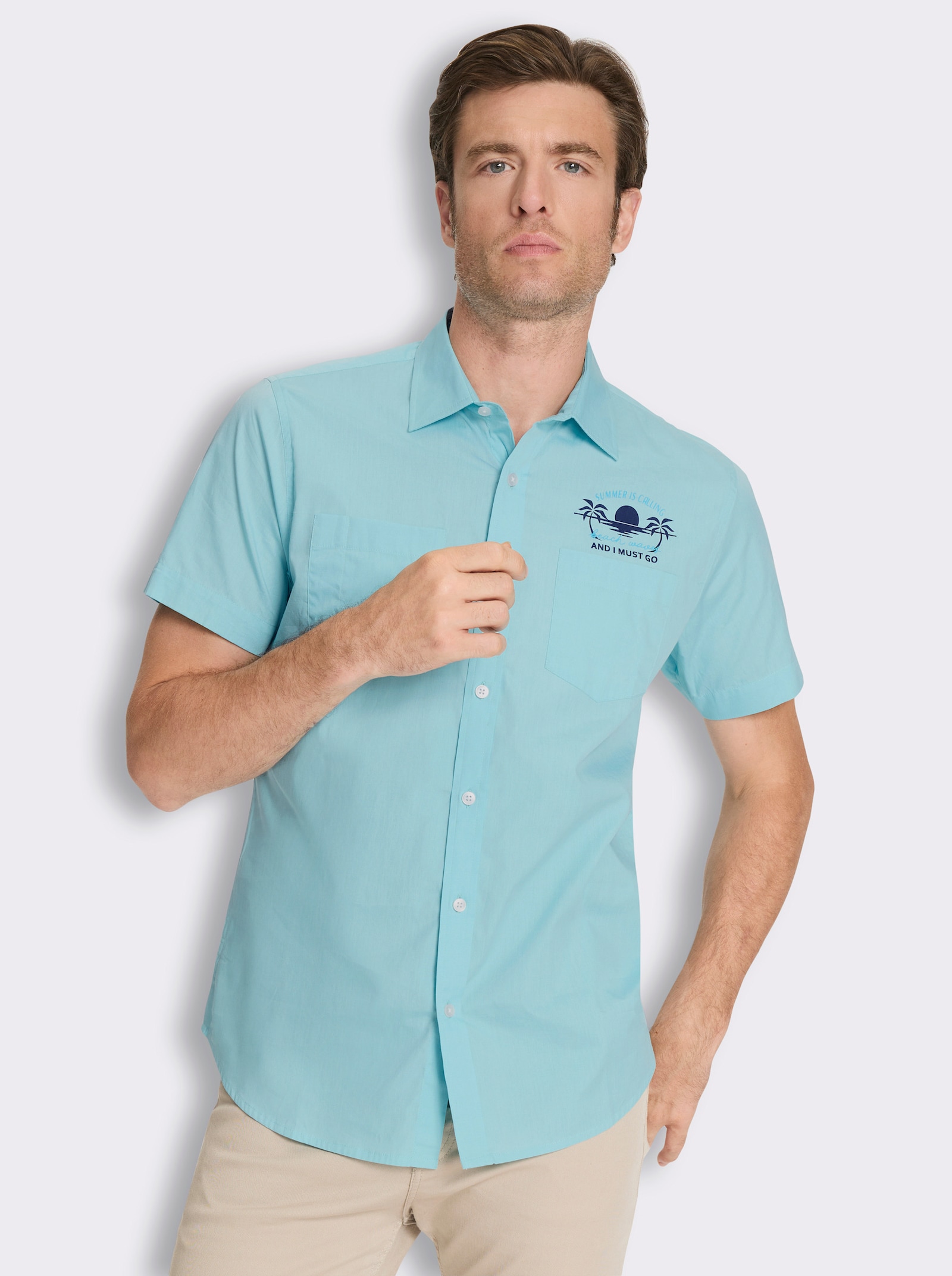Kurzarmhemd mit 2 Brusttaschen - aquamarin