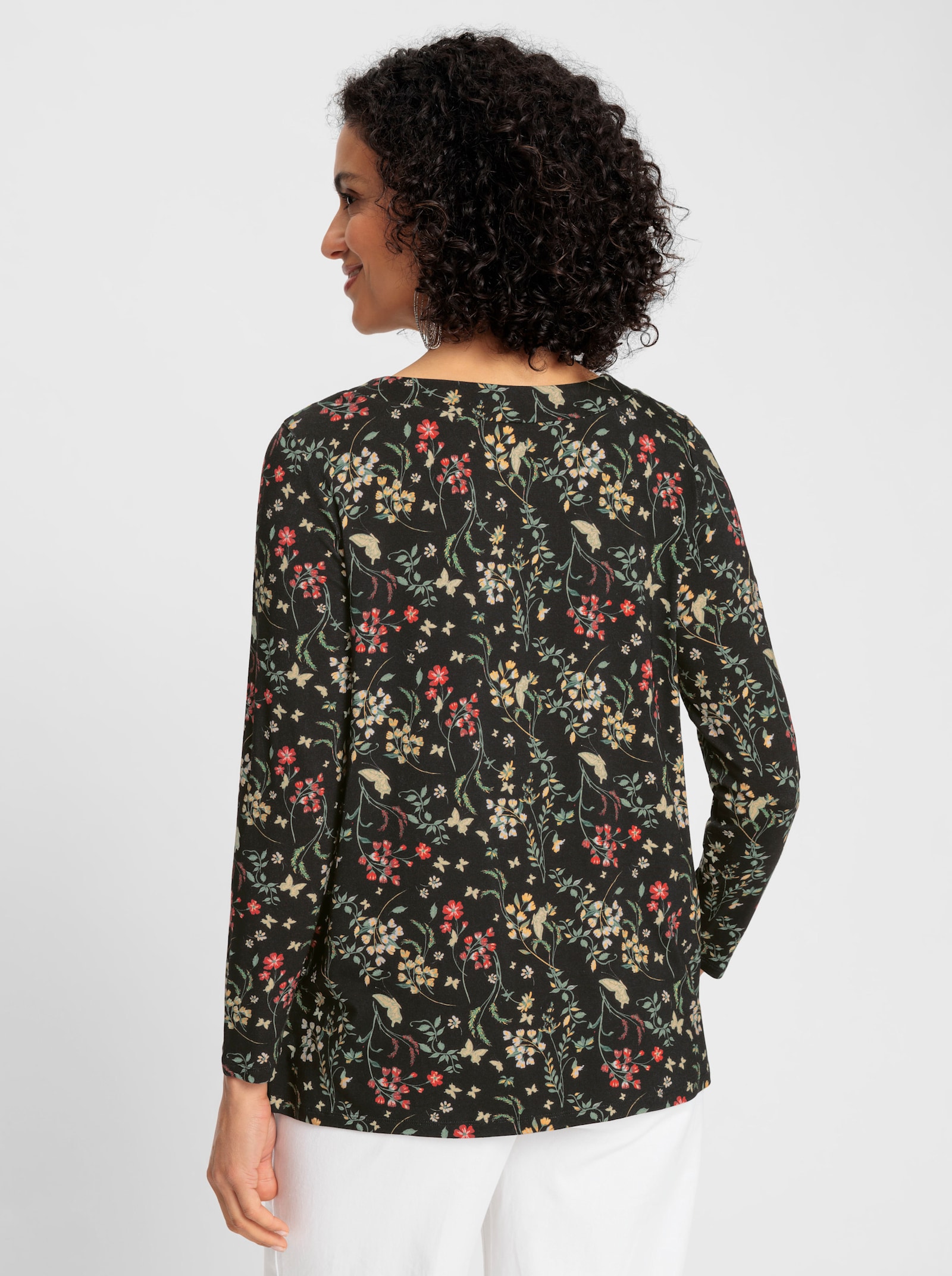 Tunikashirt mit floralem Druck - schwarz-ocker-bedruckt