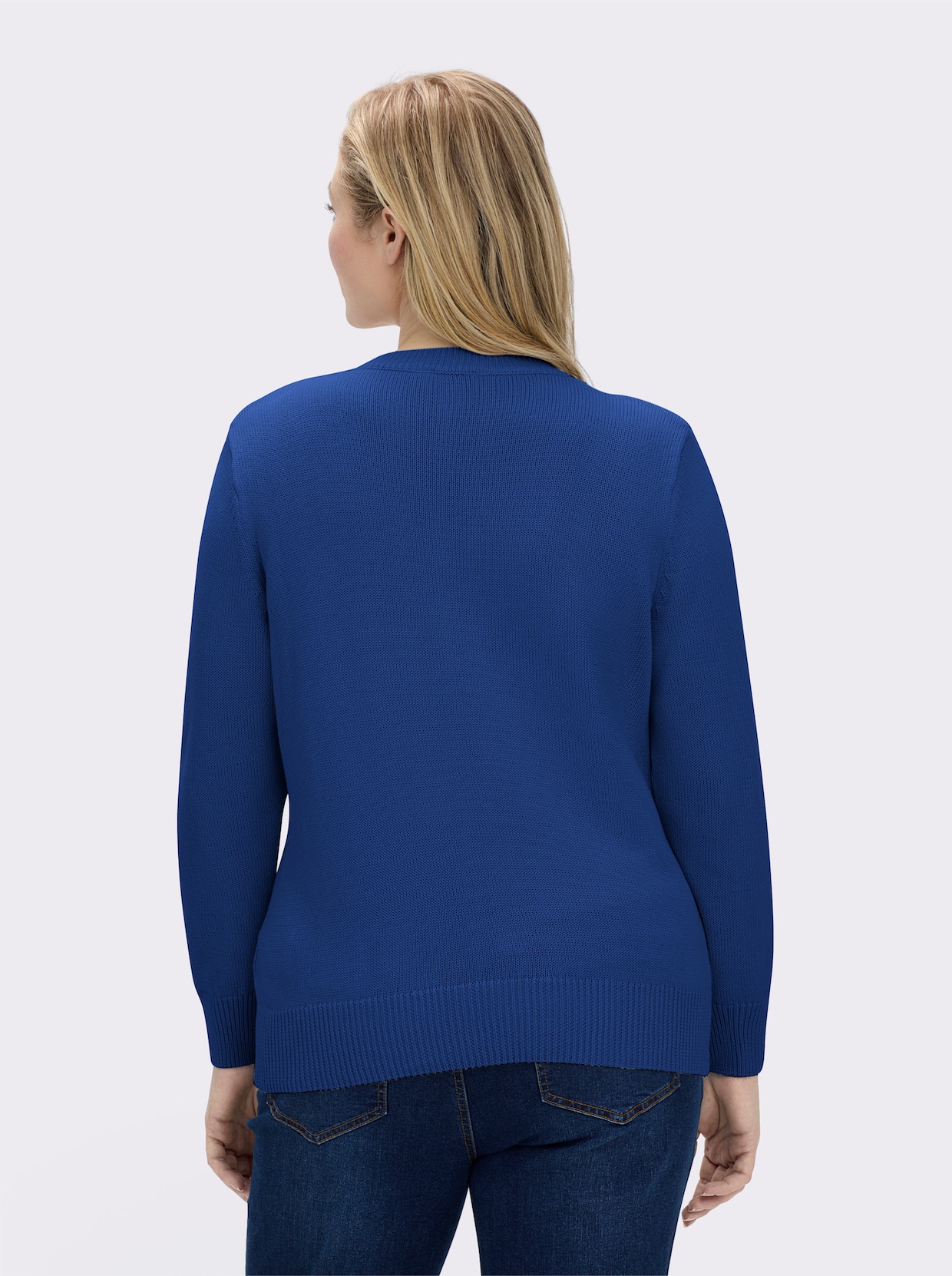V-Ausschnitt-Pullover mit Baumwolle - royalblau