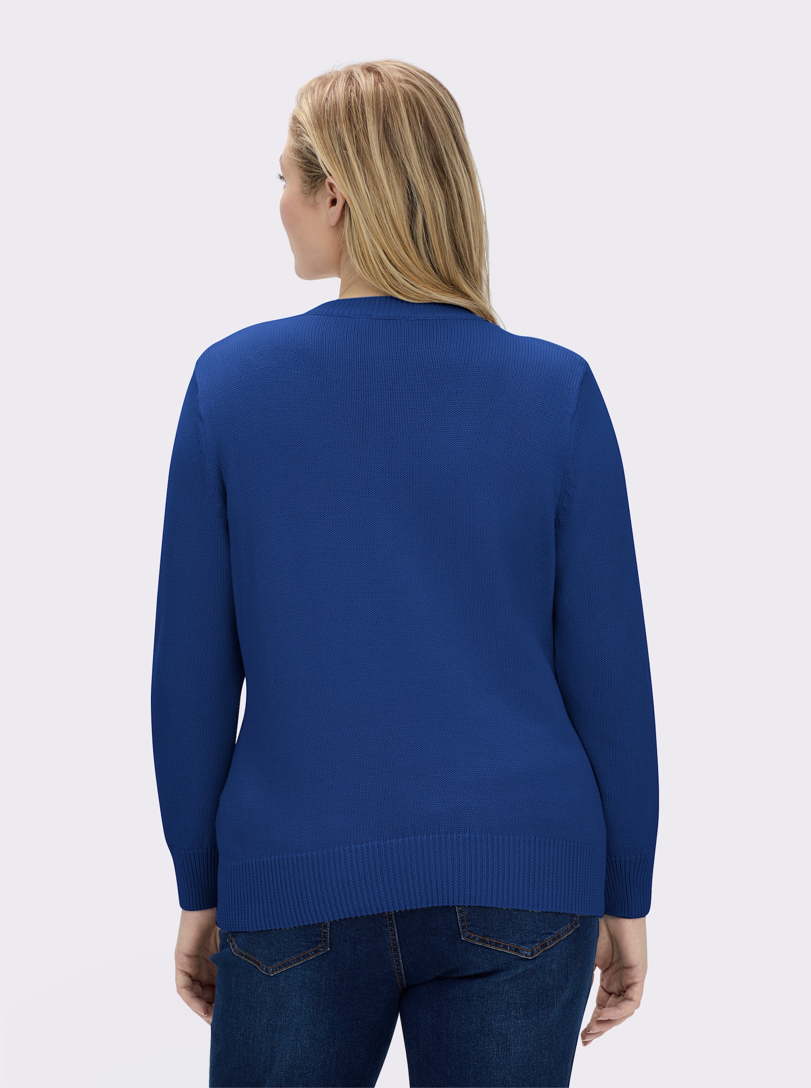 V-Ausschnitt-Pullover mit Baumwolle - royalblau