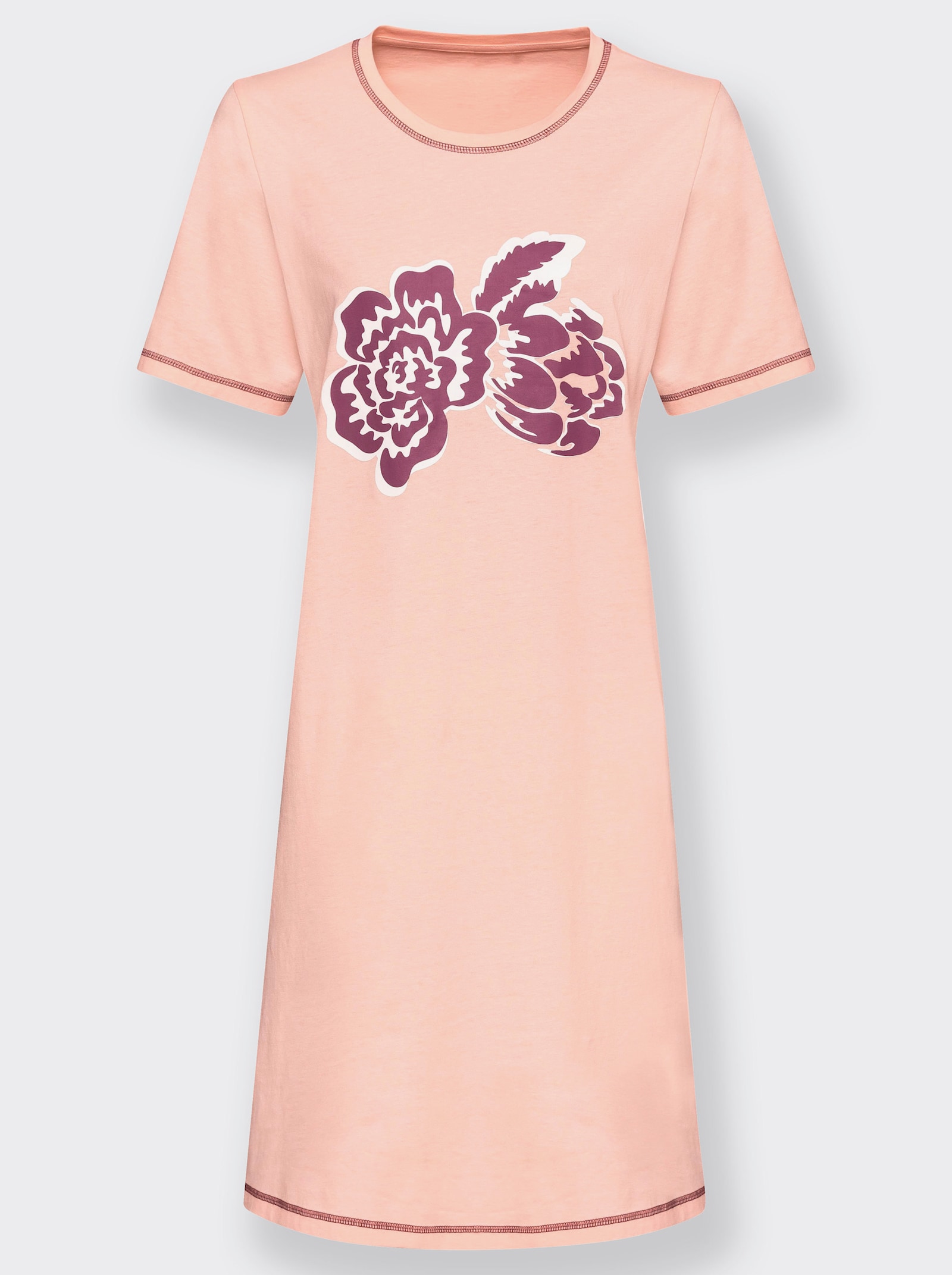 Nočná košeľa, kvetová potlač - Ružová+bordová