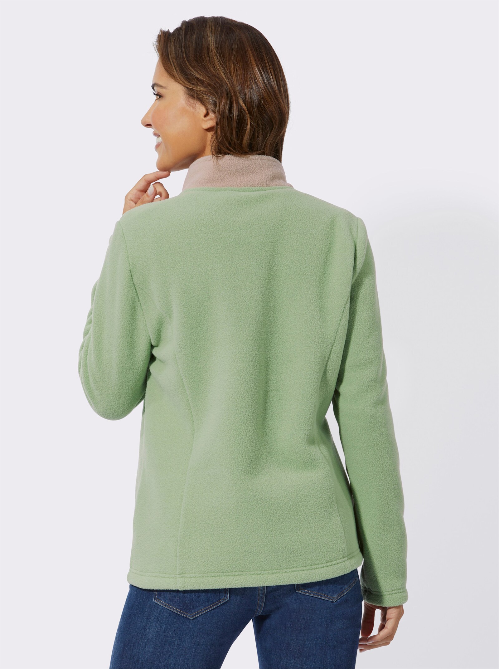 Fleecejack met folkloreborduursel - eucalyptus/sesam