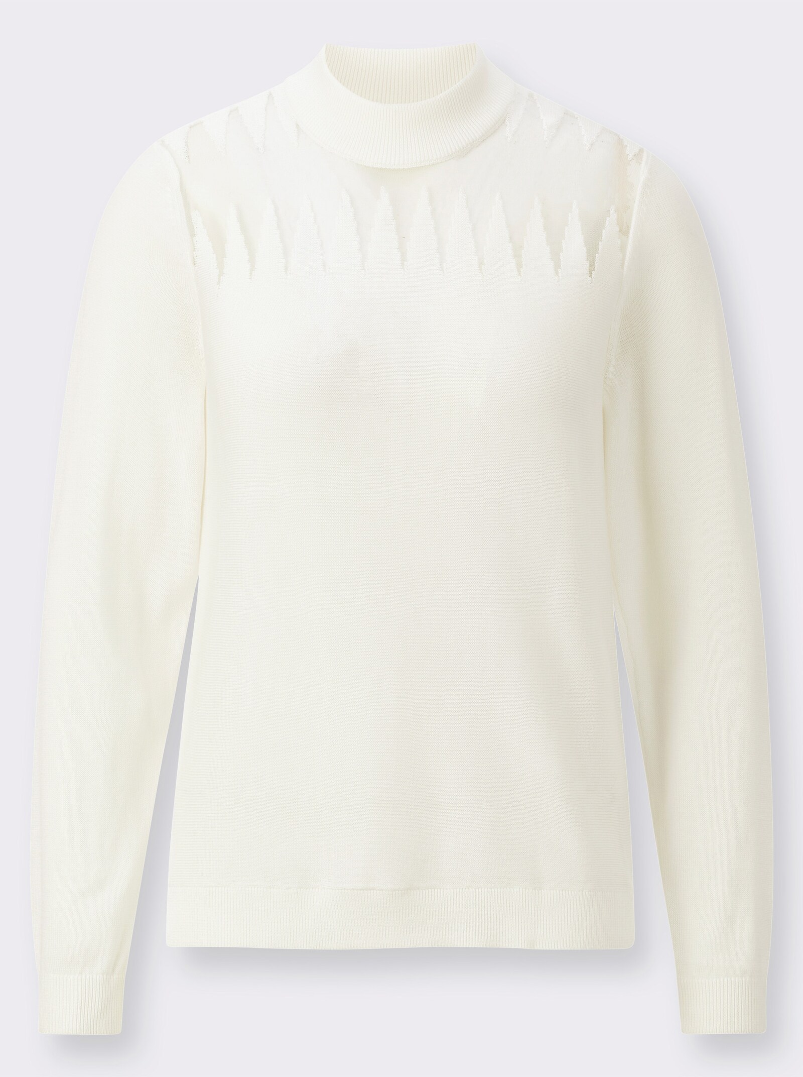 Feinstrickpullover mit transparenten Partien - ecru