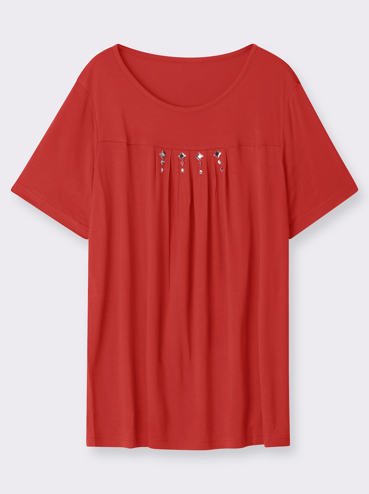 Kurzarmshirt mit Ziersteinchen, reine Viskose - erdbeere