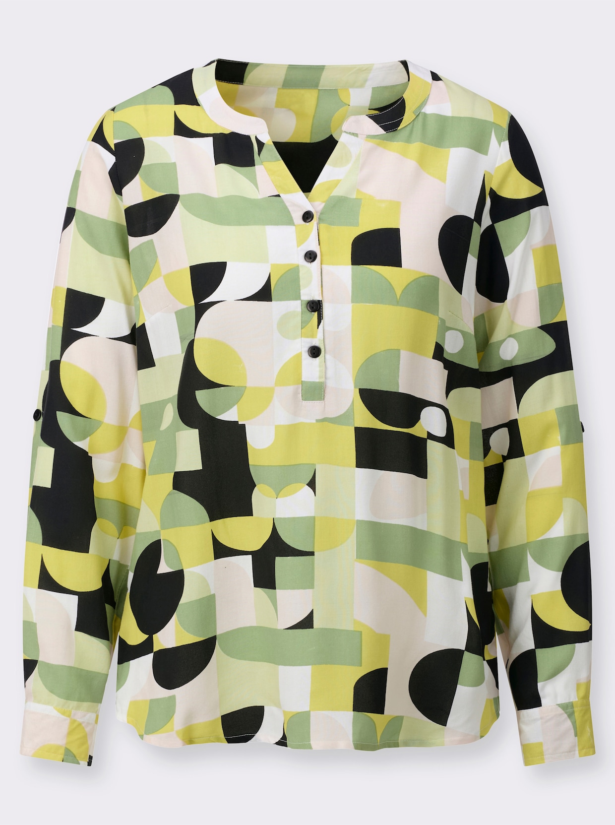 Druckbluse - pistazie-schwarz-bedruckt