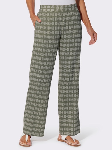 Druckhose in weiter Form - khaki-ecru-bedruckt
