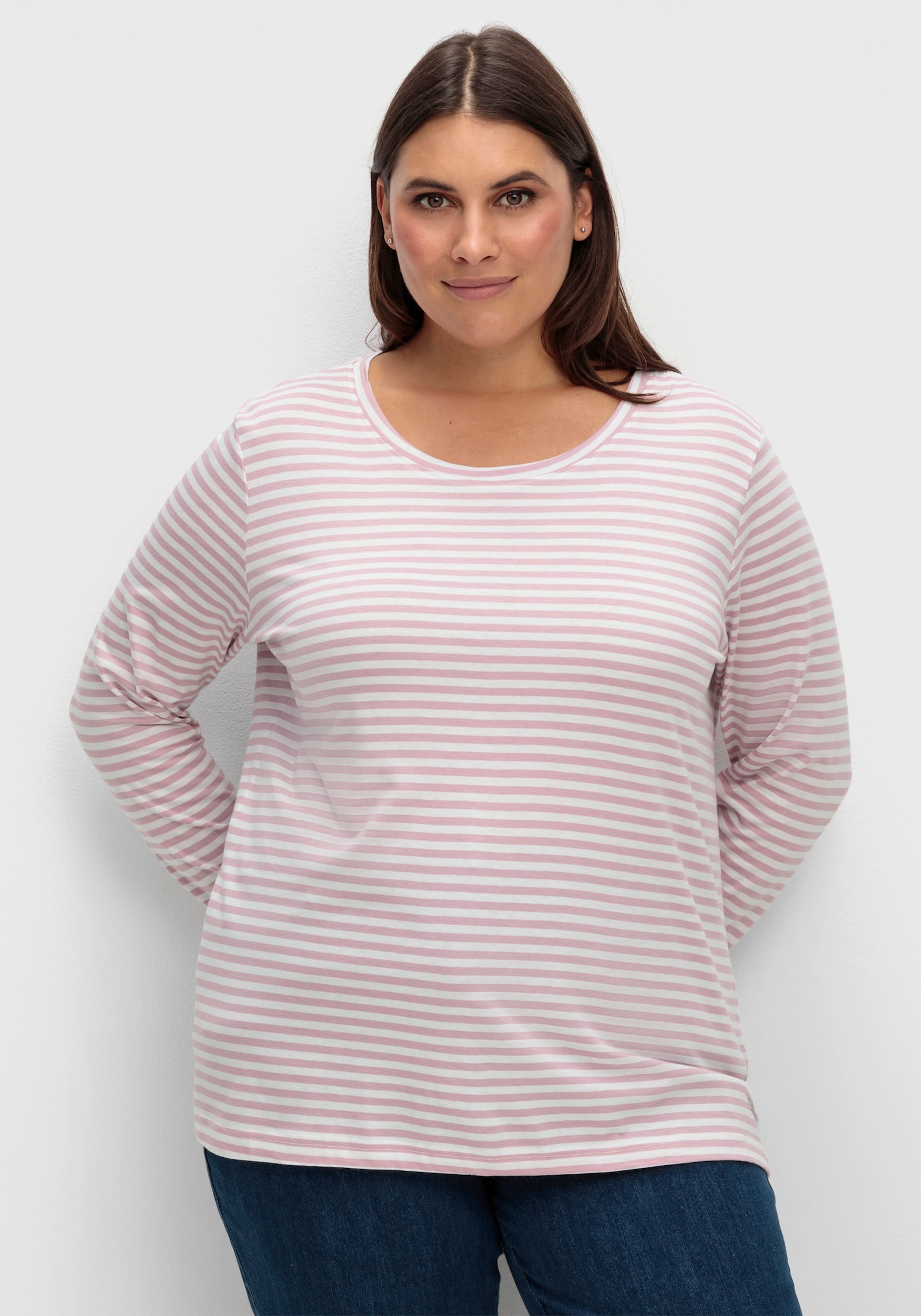 Streifenshirt aus Single-Jersey - rosé-ecru-geringelt