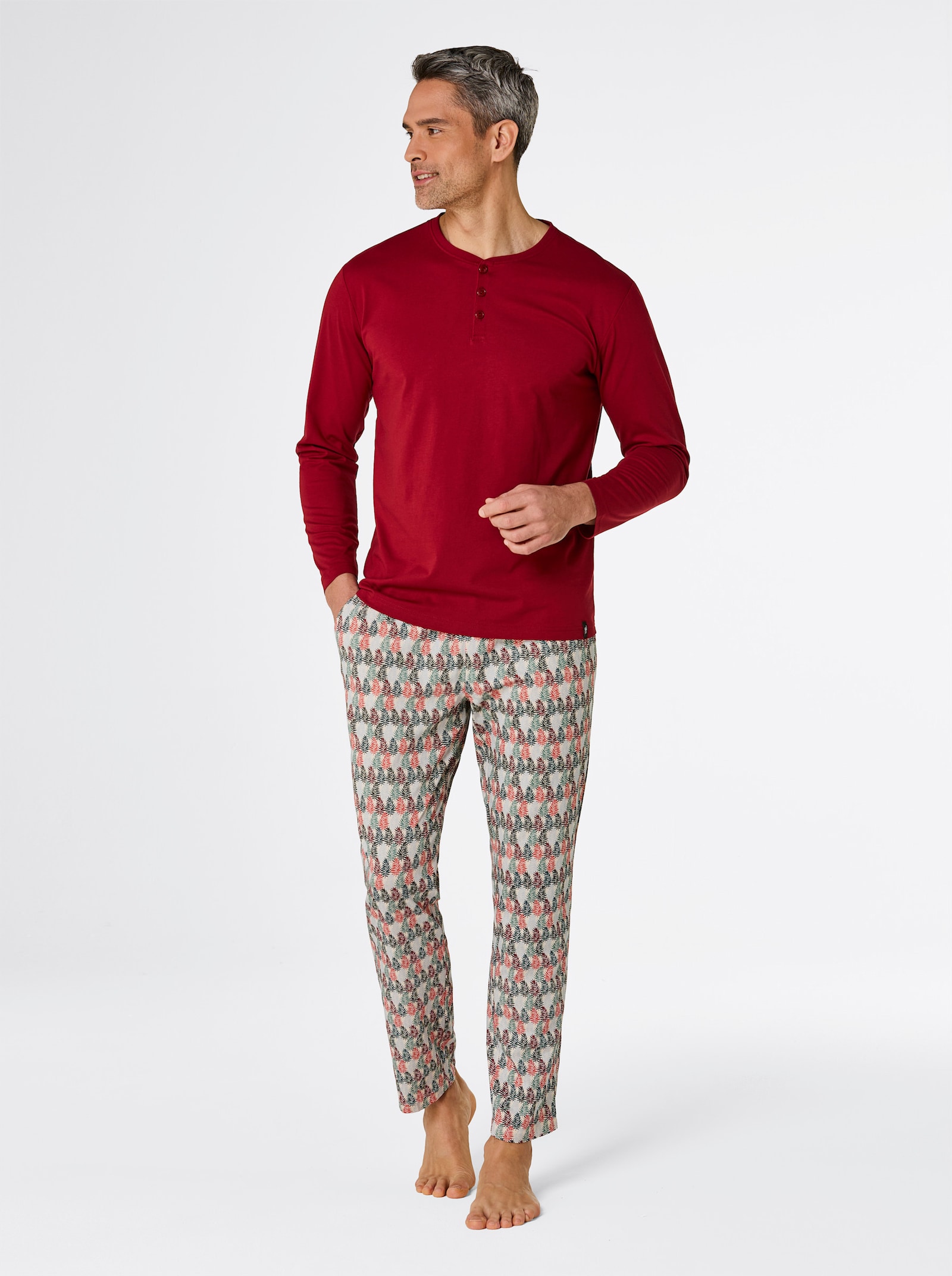 wäschepur men Schlafanzug - dunkelrot-petrol-bedruckt