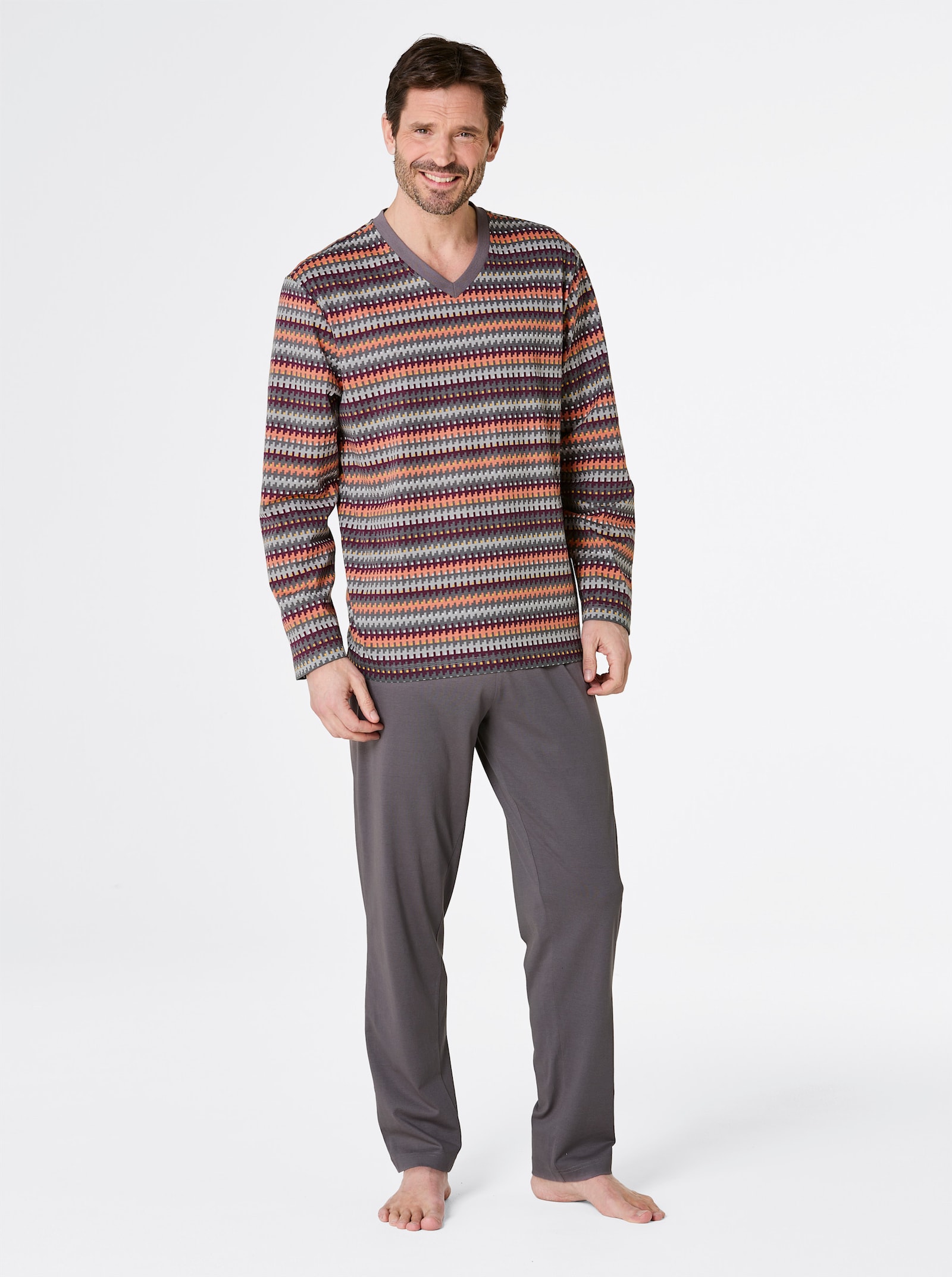 wäschepur men Schlafanzug - anthrazit-burgund-bedruckt
