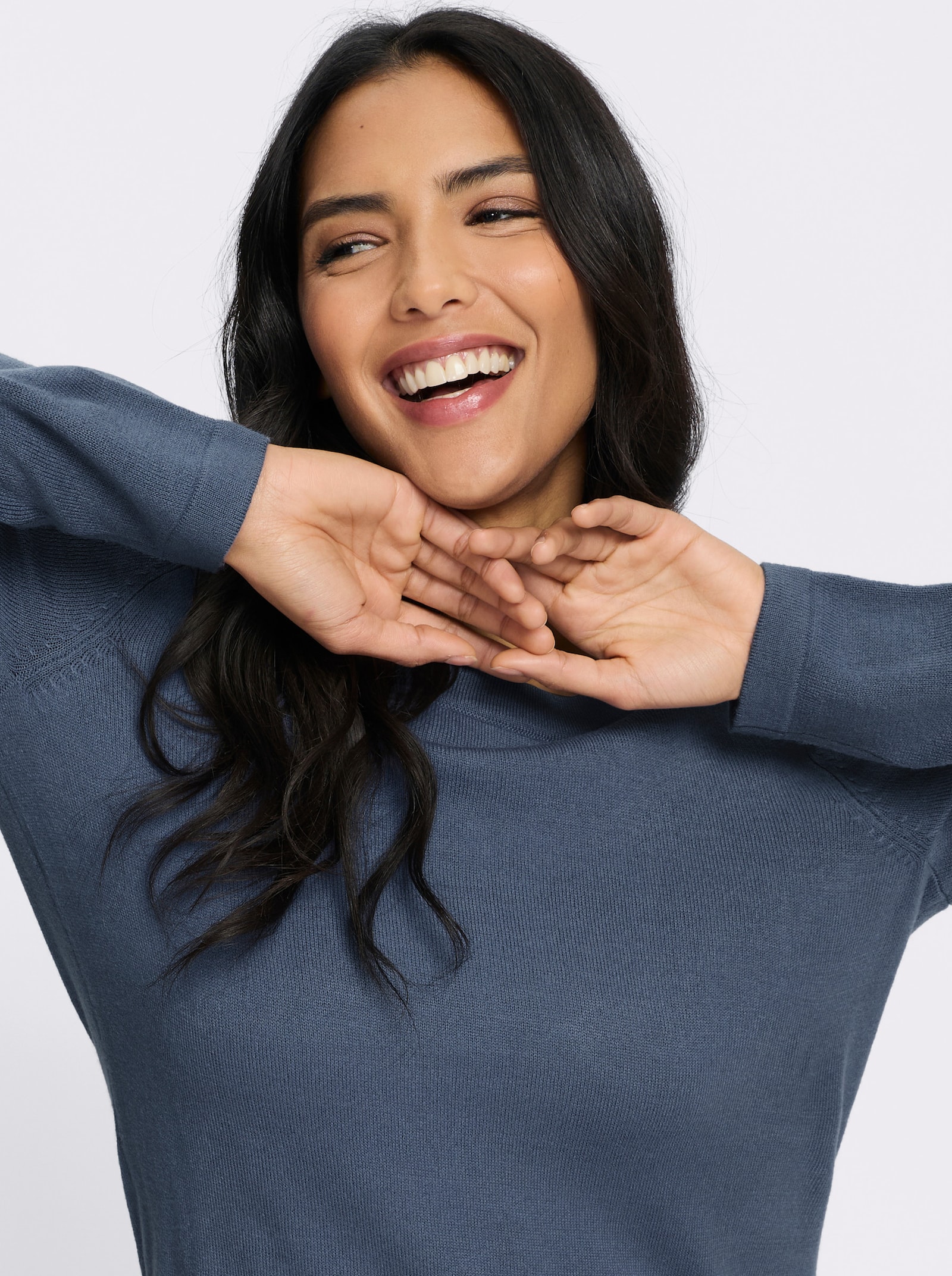 Longpullover in leichter A-Form - rauchblau