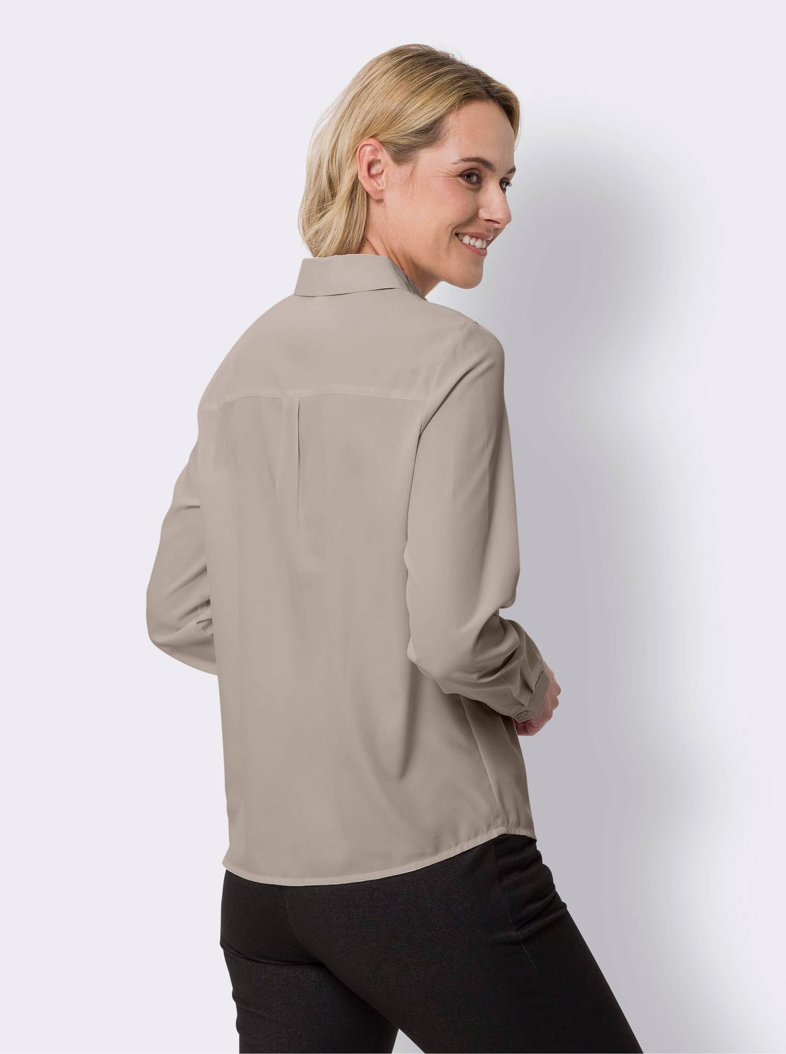 Langarm-Bluse mit Knopfmanschetten - sesam